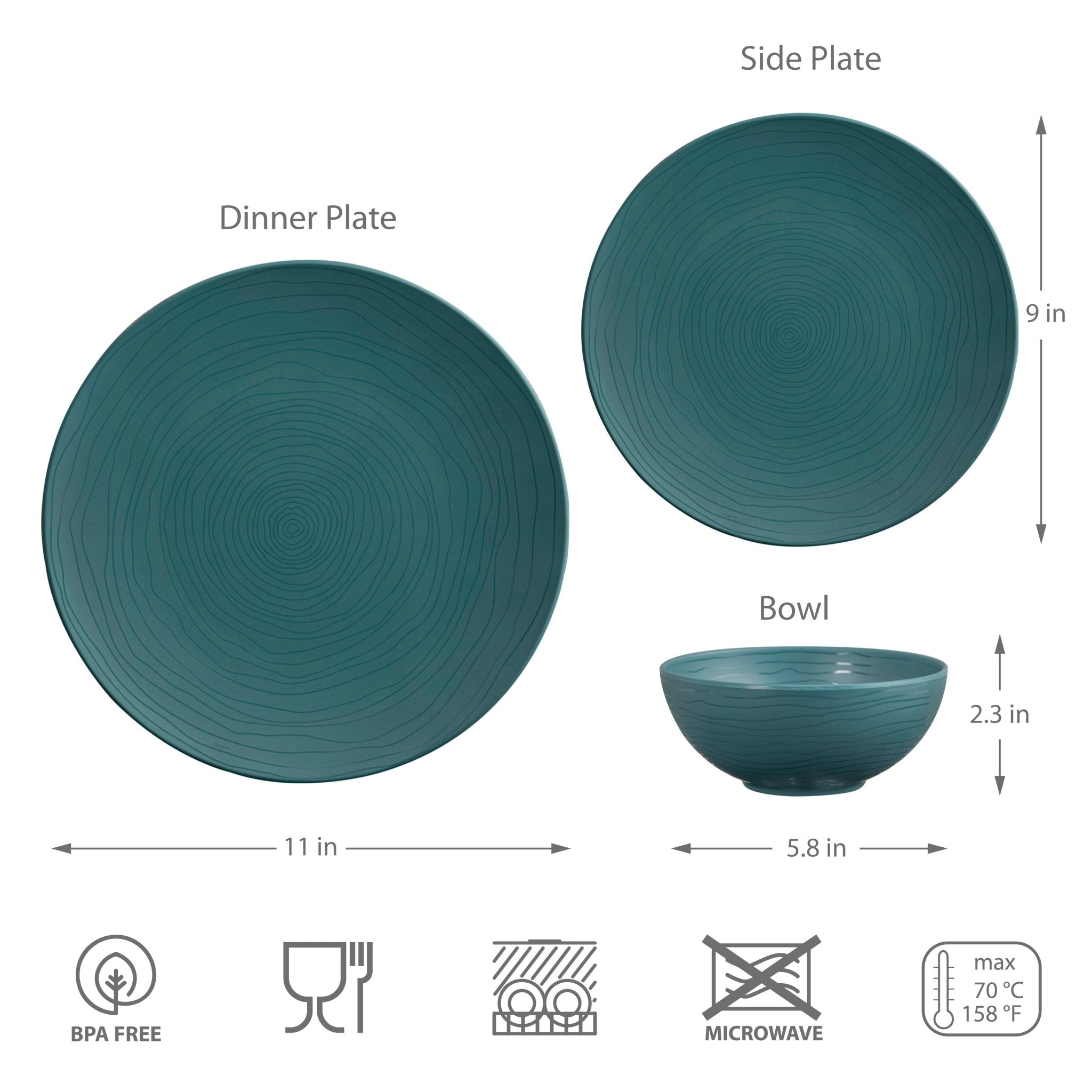 12-Piece Organic Blue Melamine Dinnerware Set - Plates & Bowls for Outdoor Dining, Picnics, and Camping | Durable & Lightweight Dishware