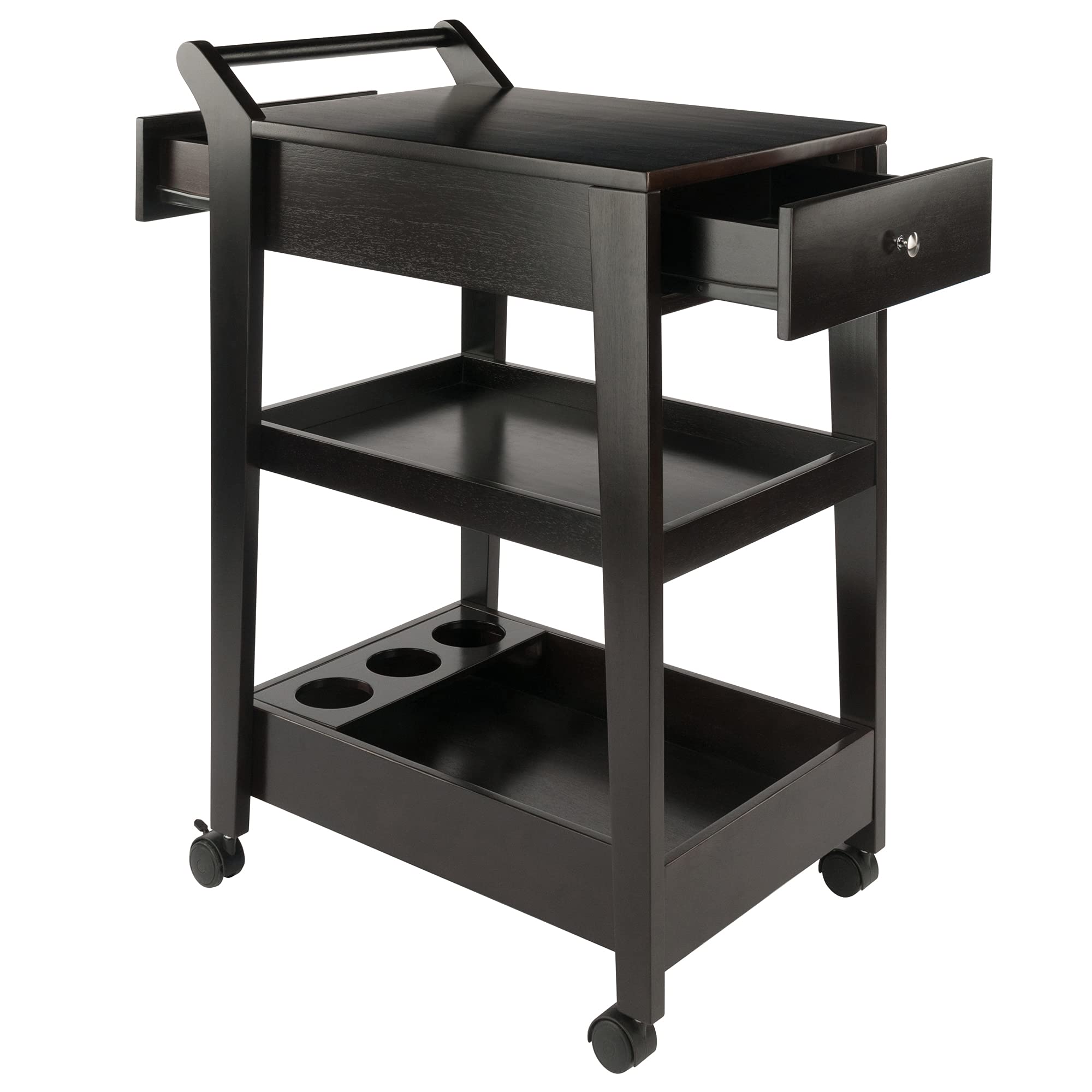 Winsome Wood Jeston Entertainment Cart with Wheels - Espresso Finish TV Stand, Rolling Media Console for Living Room, Bedroom, or Home Theater Organization