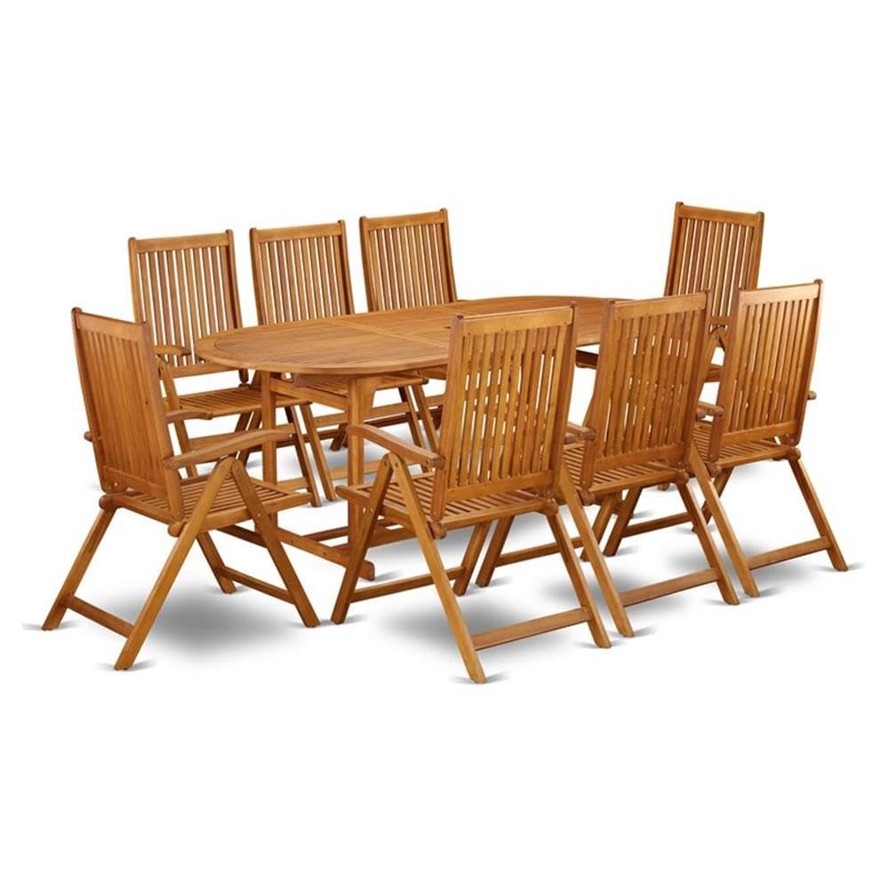 East West Furniture BSCN9NC5N 9-Piece Patio Bistro Dining Set - Oval Acacia Wood Outdoor Table & 8 Adjustable Folding Arm Chairs, 36x78 Inch, Natural Oil Finish - Perfect for Garden, Backyard, Restaurant & Cafe Outdoor Seating