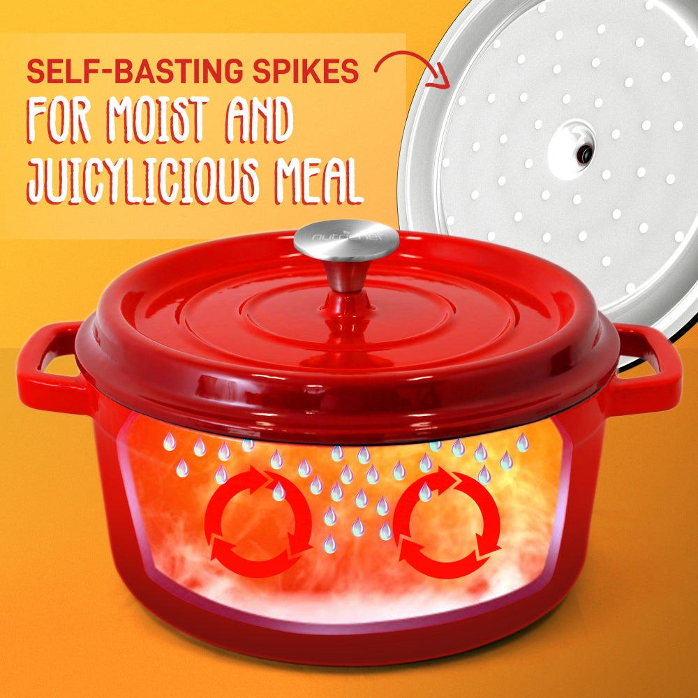 Premium Cast Iron Dutch Oven Pot with Lid - 5 Quart Enameled Cookware for Baking, Braising & Roasting - Perfect for Stovetop, Oven & Campfire Cooking