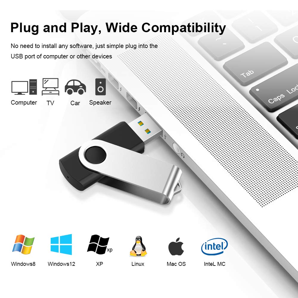 KEXIN 100 Pack 8GB USB Flash Drives Bulk - Swivel Design Thumb Drives Memory Sticks USB 2.0 Black - Perfect for School, Office, Business, Data Storage & Bulk Gifting