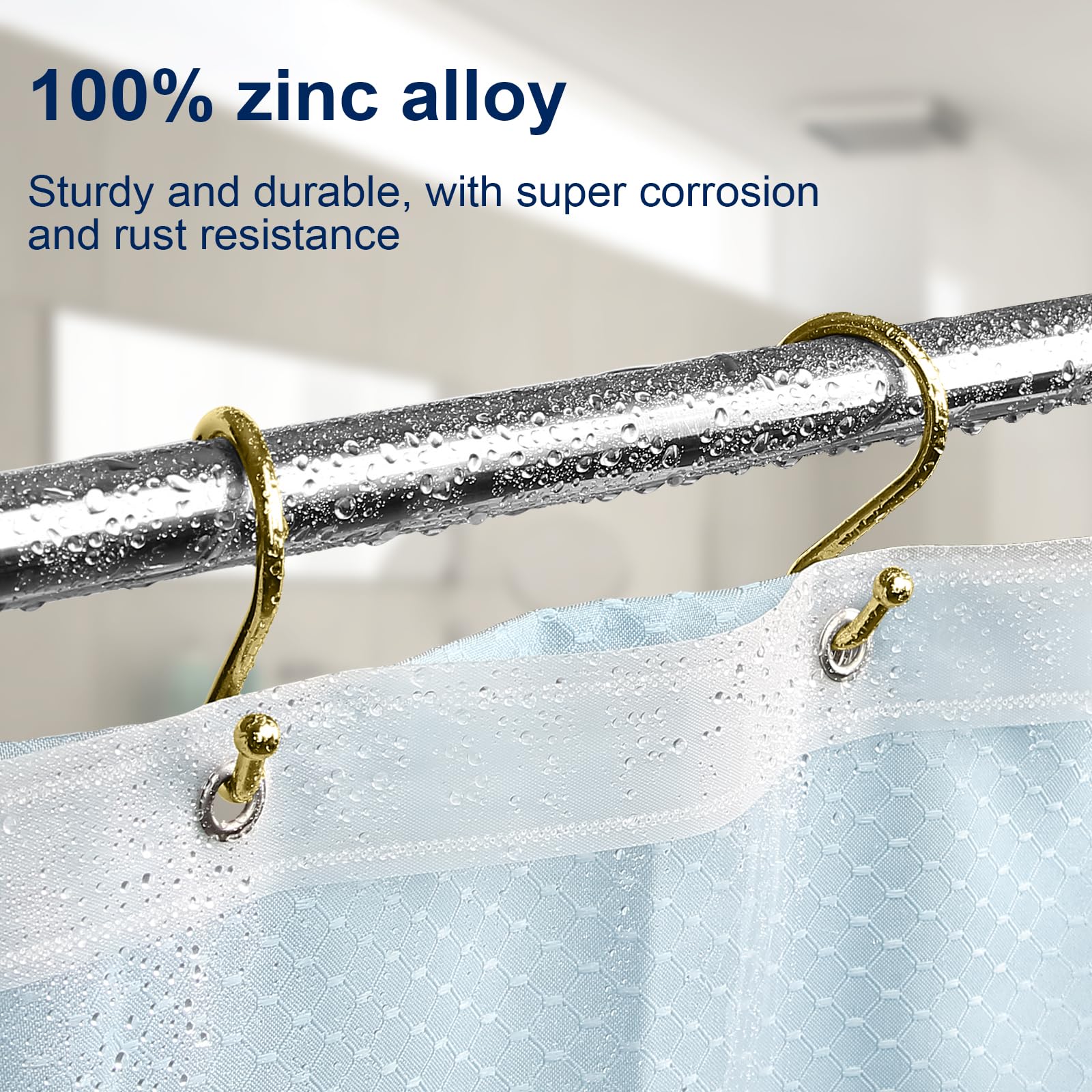 12 Pack Rust-Proof Metal Shower Curtain Hooks - Gold S-Shaped Hangers for Bathroom, Kitchen & Closet - Durable Curtain Rings for Showers, Towels, Clothes & Utensils (Perfect for Home, Dorm & RV Use)
