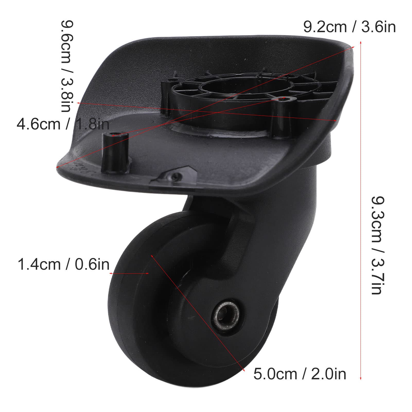 A23 Small Black Luggage Wheels - Silent & Smooth Swivel Casters - PP + PET Material - Easy Installation with Complete Screws Set (2-Pack) - Perfect for Suitcases, Travel Bags & Carry-Ons