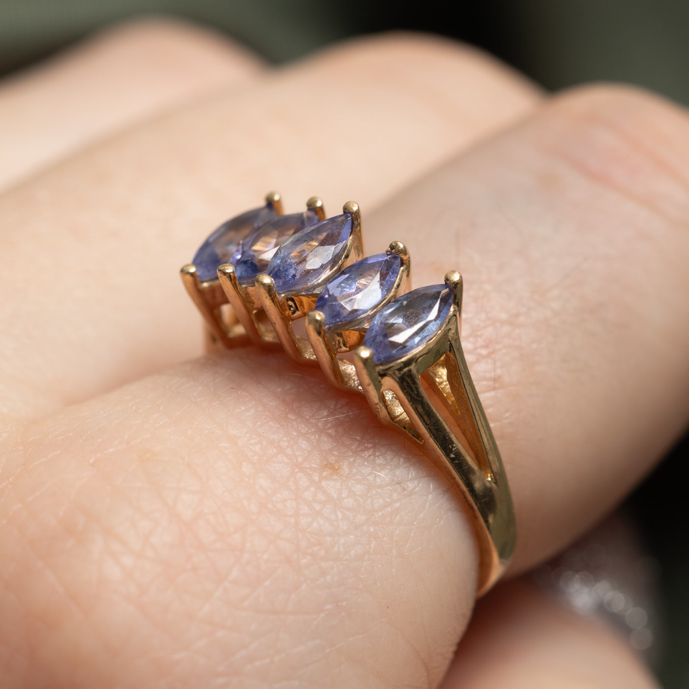 1.00ctw Five Stone Marquise Cut Tanzanite Ring - Size 7.25 - Elegant Tanzanite Jewelry for Women - Perfect for Engagement, Anniversary & Special Occasions