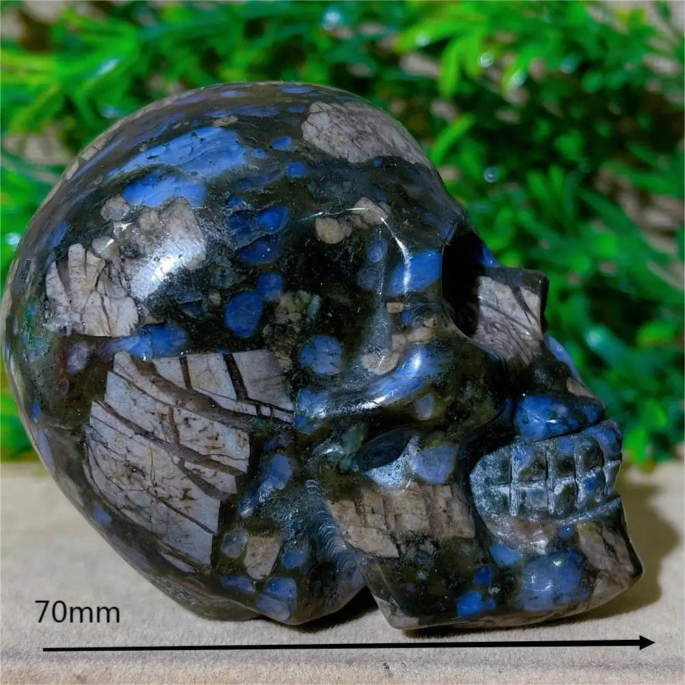 Natural Glaucophane Crystal Skull Carving - Handcrafted Healing Stone Quartz Mineral for Spiritual Decor, Meditation & Home Decoration