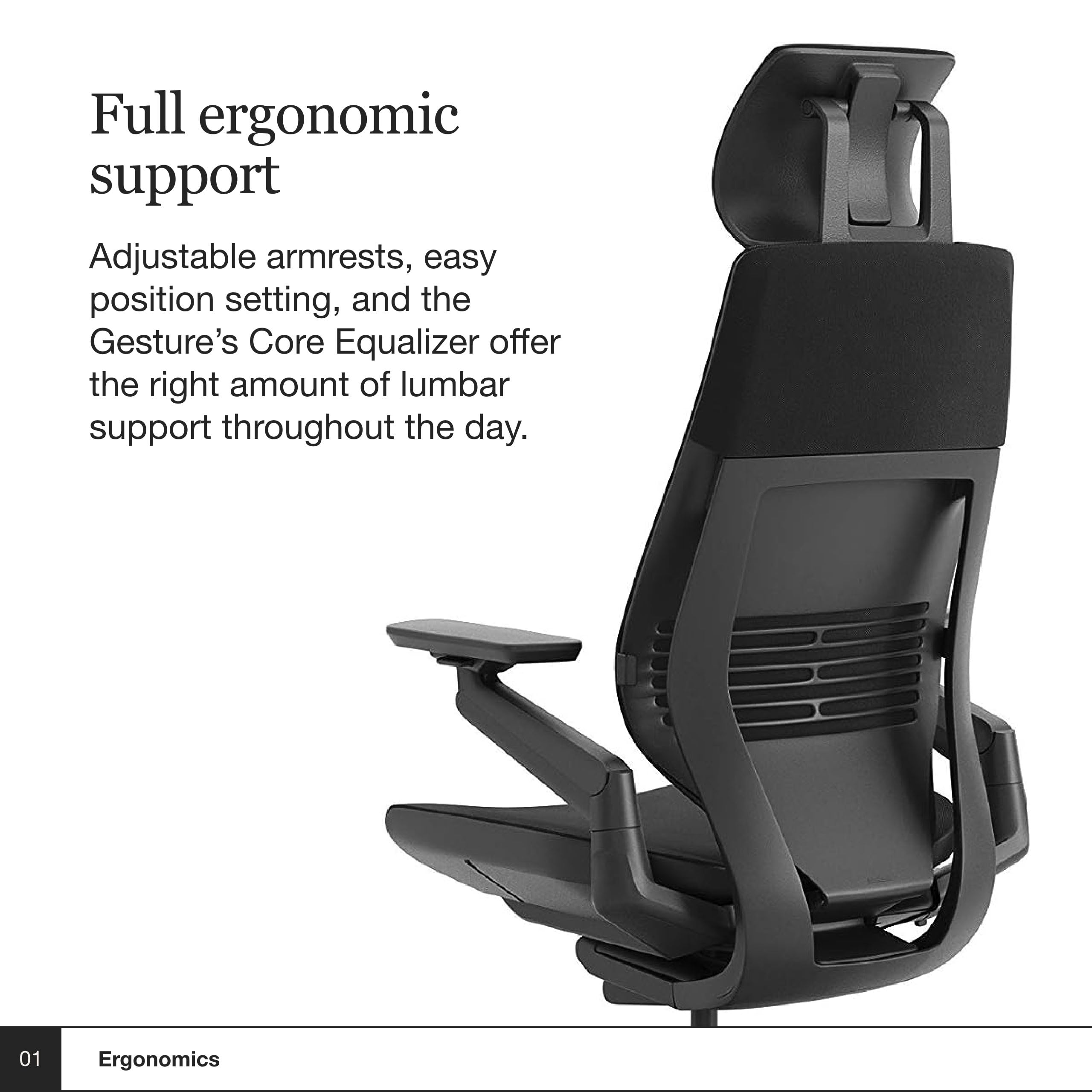 Steelcase Gesture Ergonomic Office Chair with Headrest & Wheels - Adjustable 360-Degree Arms, Licorice Fabric - Comfortable Desk Chair for Home & Professional Workspaces