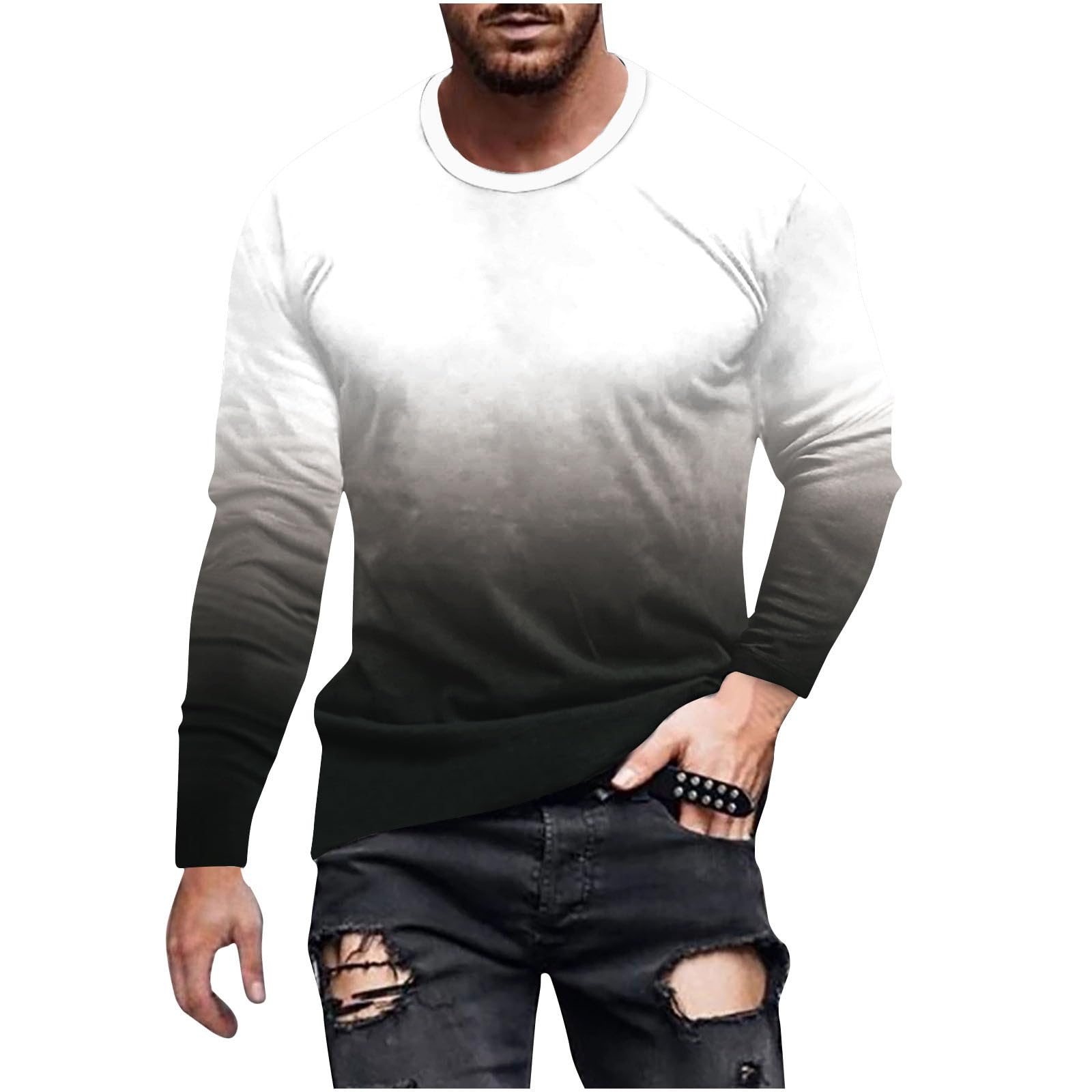 Muscularfit Men's Long Sleeve Graphic Pullover Sweatshirt - Gradient Color Loose Fit Casual Tee for Fall Fashion & Athletic Wear | Gym, Streetwear, Outdoor Activities