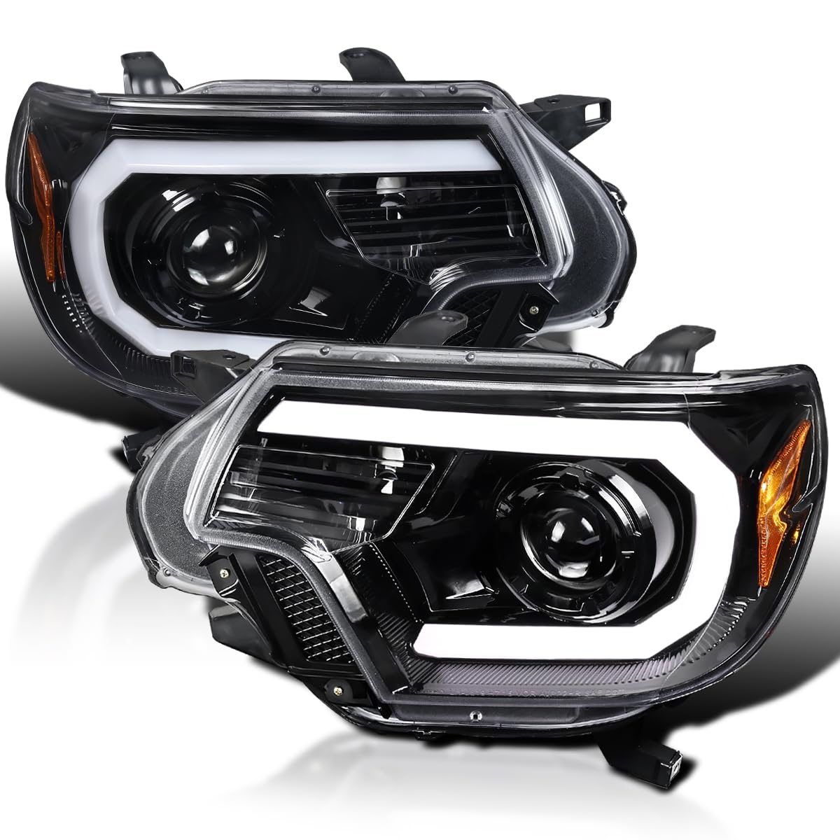 Spec-D Tuning Jet Black LED Light Bar Projector Headlights for 2012-2015 Toyota Tacoma - Left & Right Pair Headlamp Assembly - Upgrade Your Off-Road Lighting for Night Driving & Adventure
