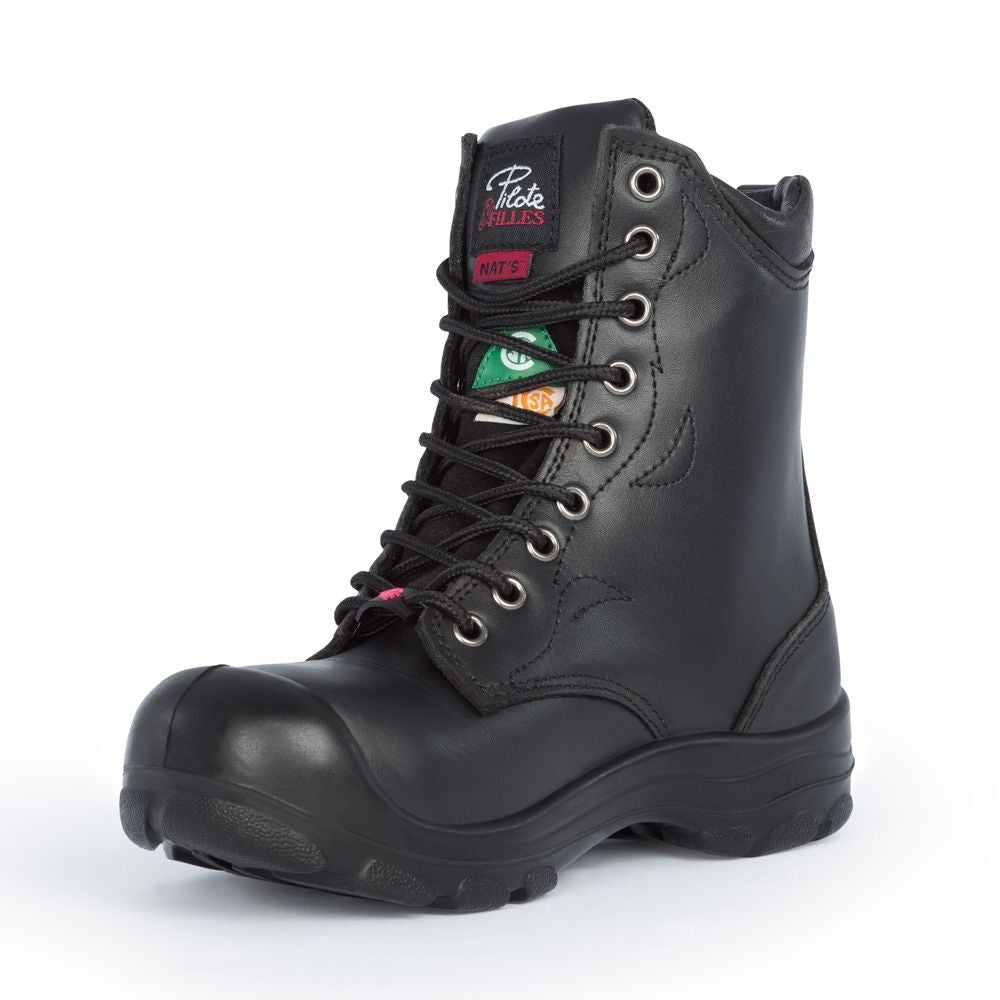 P&F S552 Women's 8 Steel Toe Leather Work Boots - Black Safety Shoes for Construction, Warehouse & Outdoor Work