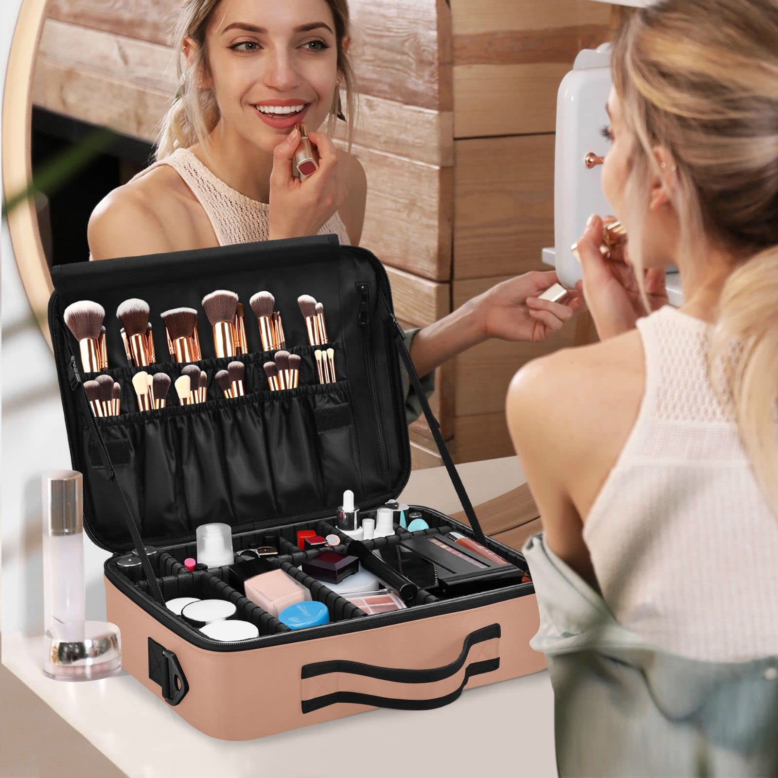 Moyyo Professional Travel Makeup Bag for Women - Waterproof Cosmetic Organizer Case with Portable Design, Perfect for Travel, Salon & Daily Makeup Storage | Beauty Essentials Storage Solution