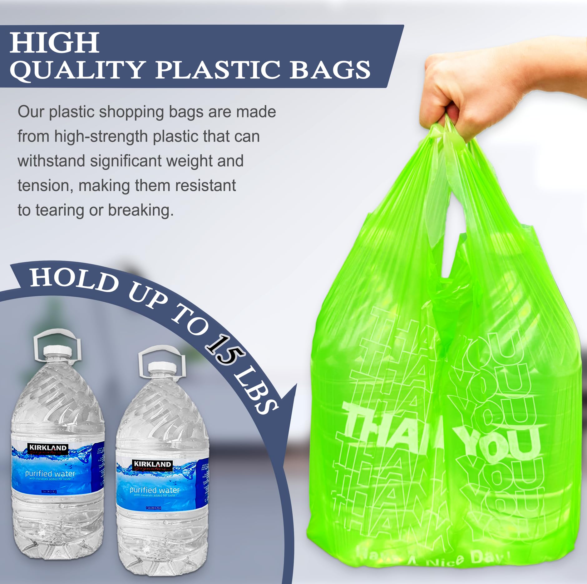 1000PCS Eco-Friendly Green Thank You Bags | Reusable & Disposable T-Shirt Bags for Grocery, Takeout & Retail | Perfect for Small Businesses, Restaurants & Stores | Bulk Pack of Durable Plastic Shopping Bags for Everyday Use