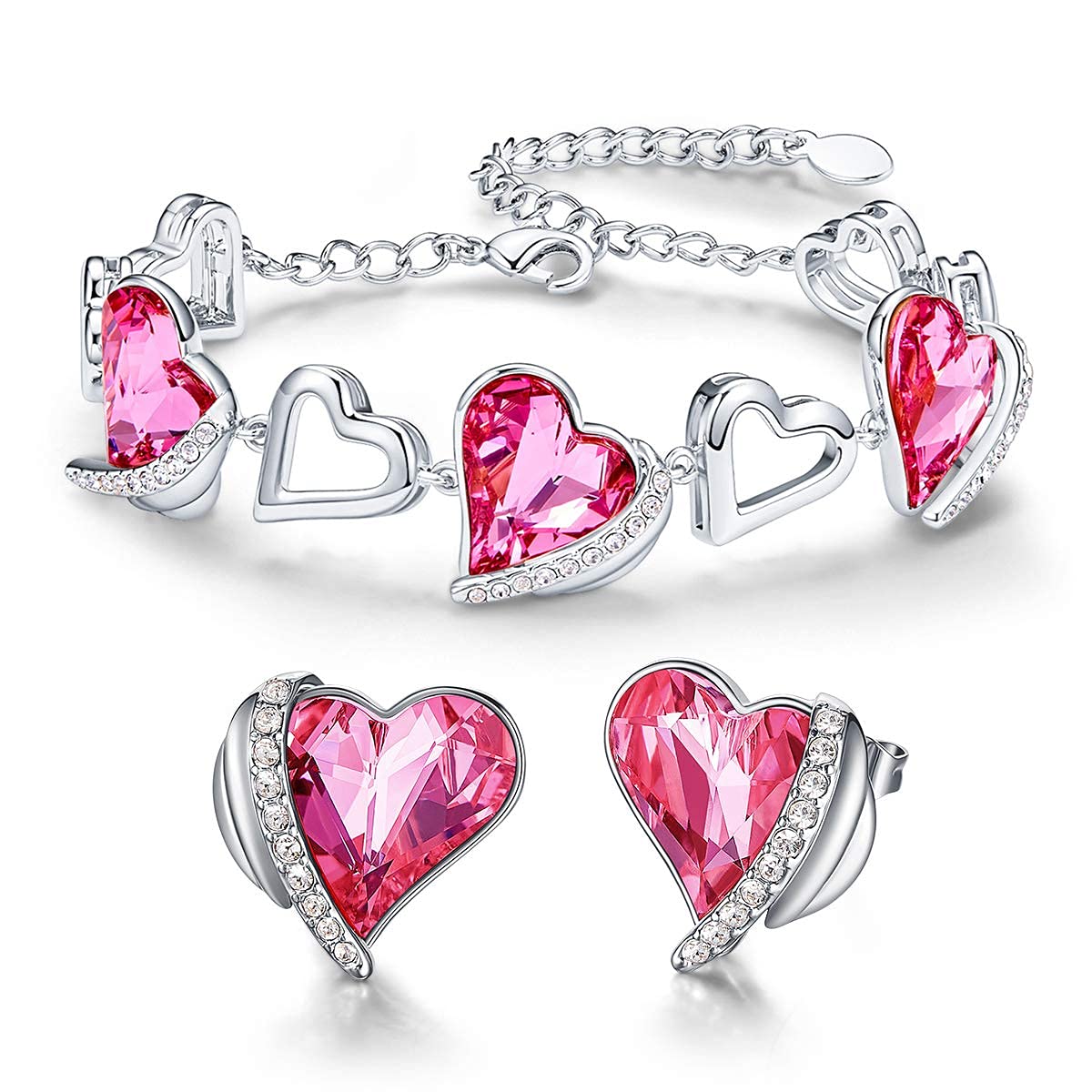 White Gold Plated October Birthstone Earrings & Bracelet Set for Women - Heart Design with Austrian Crystals | Mother's Day, Birthday & Anniversary Gift Idea | Perfect for Special Occasions & Everyday Elegance