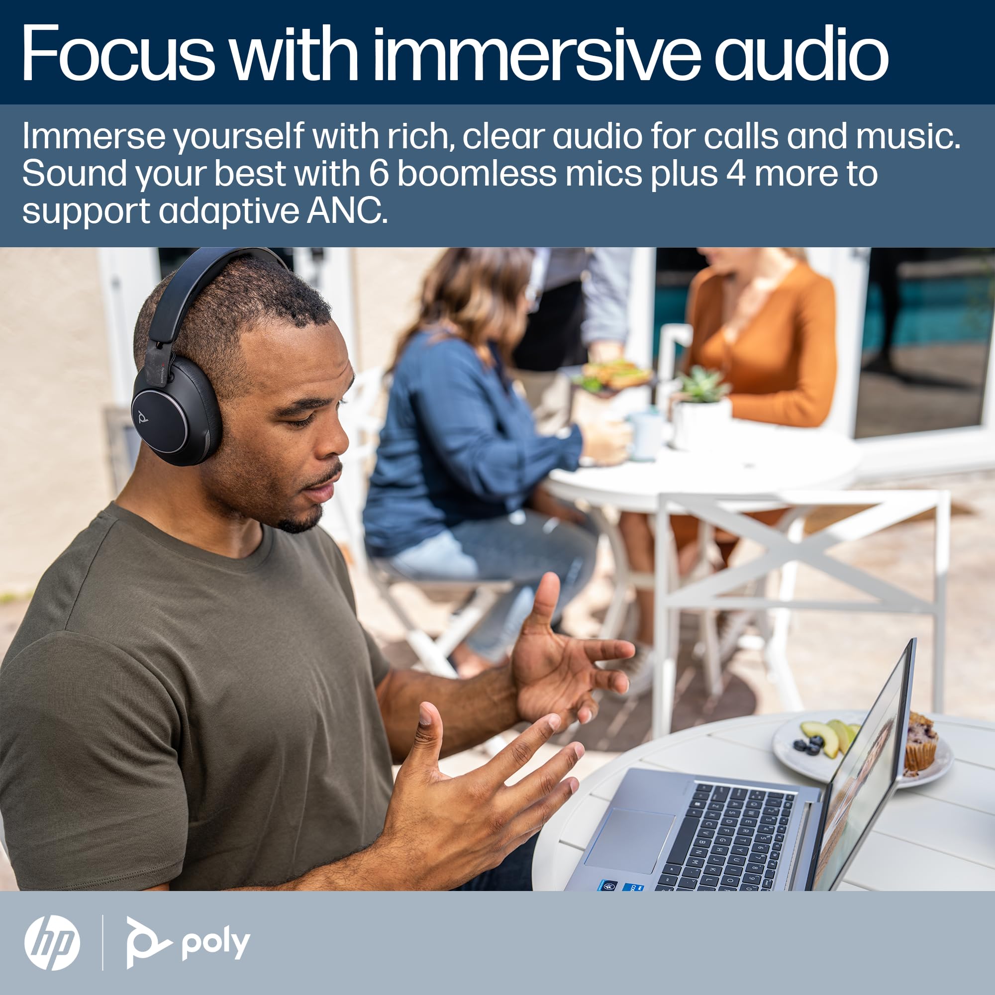 Poly Voyager Surround 80 UC Wireless Bluetooth Headset with Noise-Canceling Microphones & Adaptive ANC - Compatible with iPhone, Android, PC, Mac, Zoom, Microsoft Teams (Certified) - Ideal for Remote Work, Online Meetings & Gaming - Amazon Exclusive