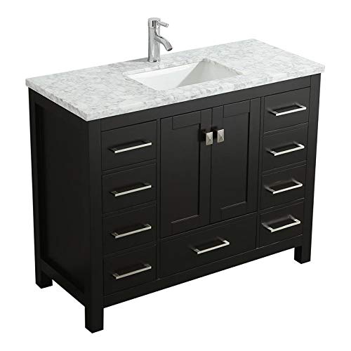 Eviva London 48 x 18 Inch Espresso Transitional Bathroom Vanity with White Carrara Marble Countertop & Undermount Porcelain Sink - Modern Bathroom Storage for Small Spaces, Powder Room or Master Bath Upgrade
