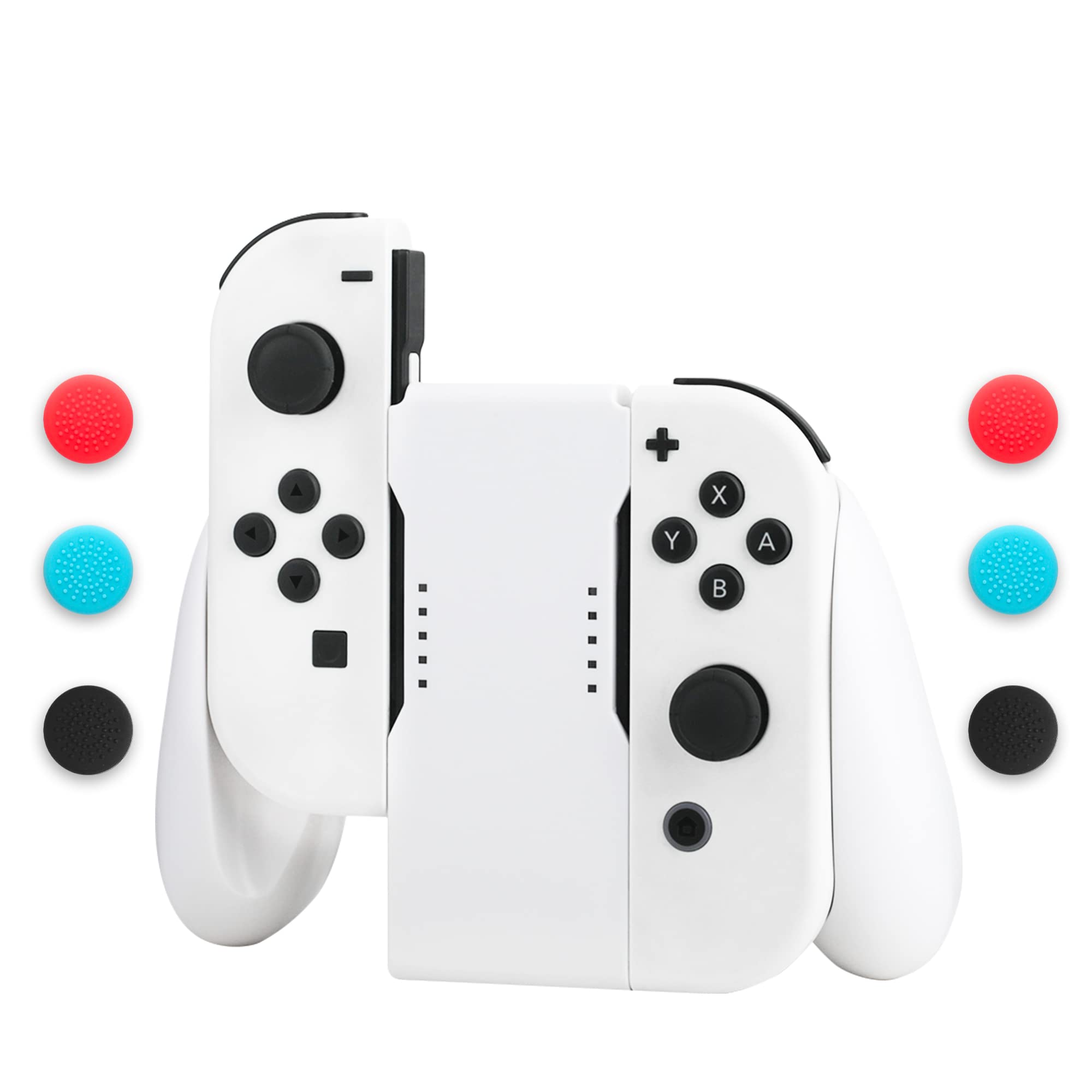 GLDRAM Joycon Charger Grip for Nintendo Switch & Switch OLED - Joy Con Controller Charging Dock with LED Indicator, 6 Thumb Grip Caps & USB Cable - White | Perfect for Gaming Sessions, Travel & Multiplayer Setup