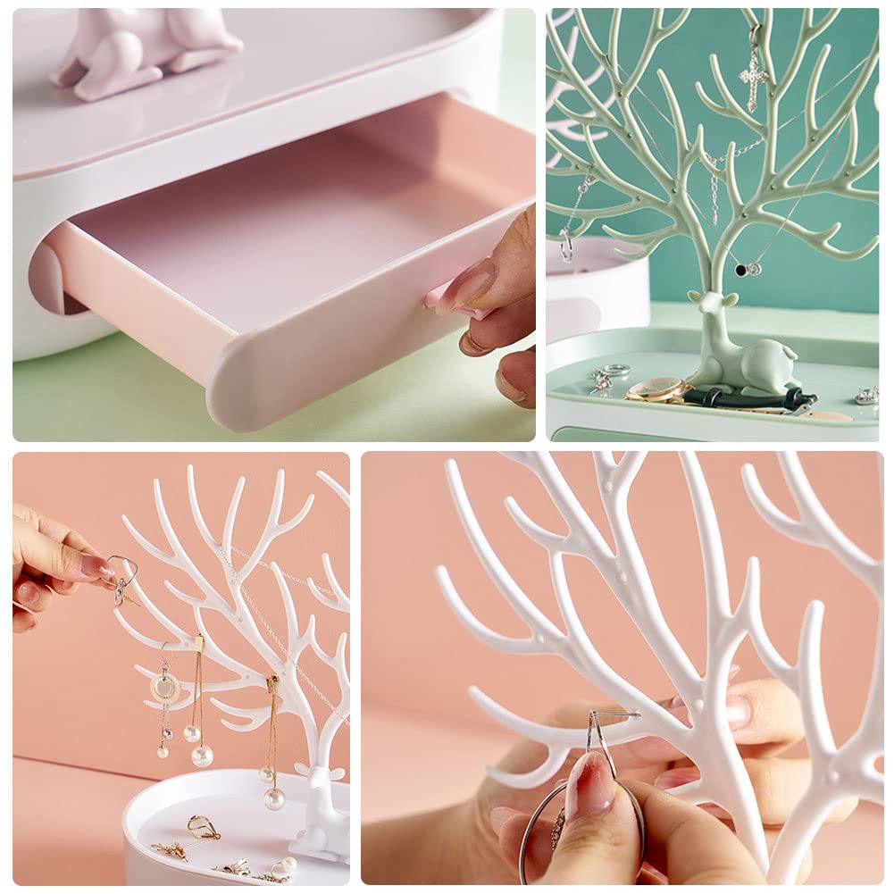 Antlers Jewelry Display Stand - Necklace Earring Bracelet Organizer - Plastic Jewelry Tree Holder for Women - Perfect for Boutique, Wedding & Home Decor (Green)