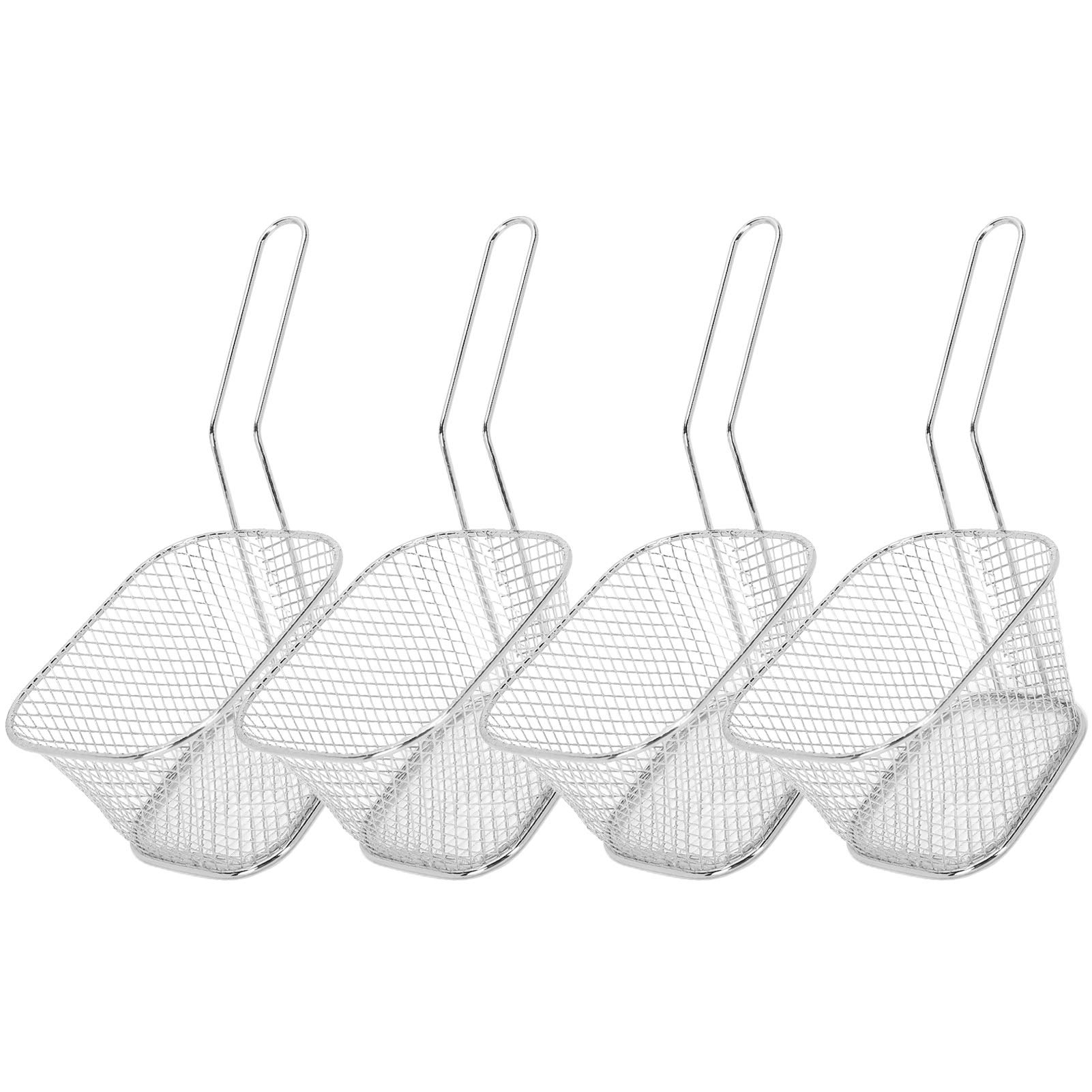 4Pcs Stainless Steel Frying Basket & Strainer Set - Durable Kitchen Cooking Tool for French Fries, Vegetables & More - Perfect for Deep Frying, Draining & Serving (Silver)