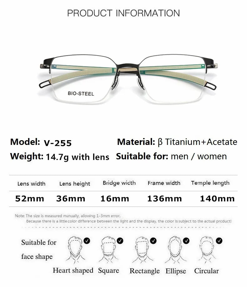 Aimee Women's Semi Rimless Square Titanium Eyeglasses Frame 942554 - Lightweight & Durable Glasses for Work, Reading & Fashion