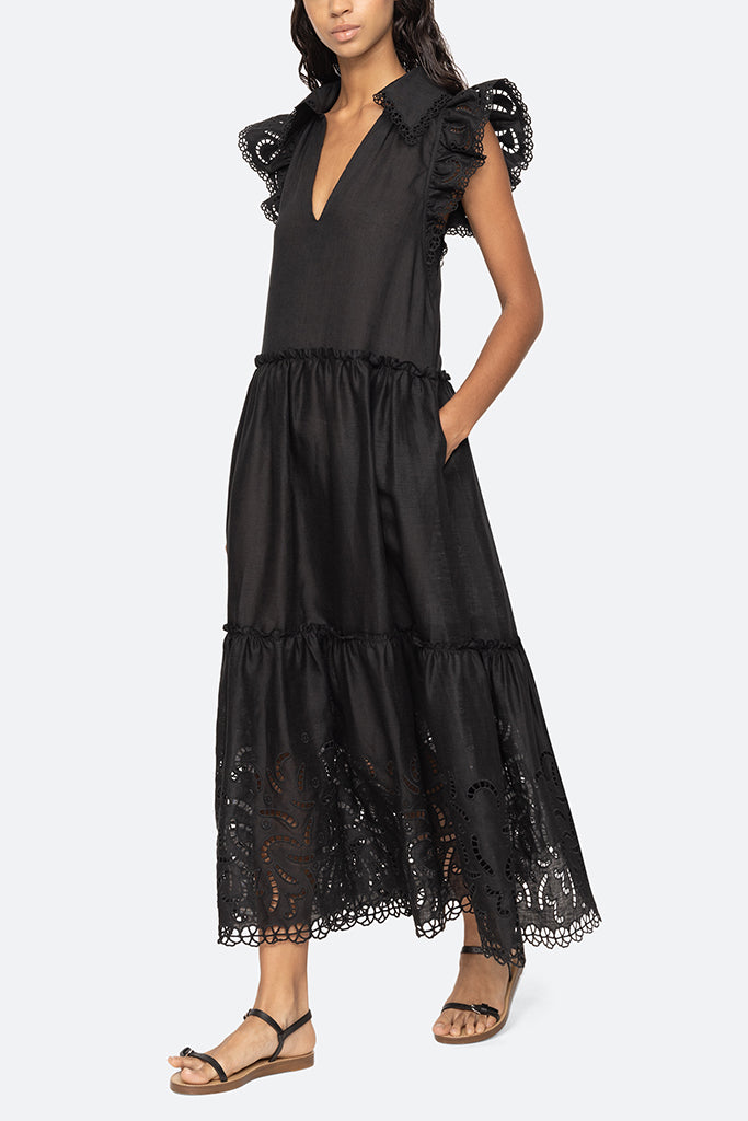 Sea New York Marja Embroidery Flutter Dress - Black | Flowy Summer Dress for Women | Perfect for Beach Vacations, Date Nights & Outdoor Parties