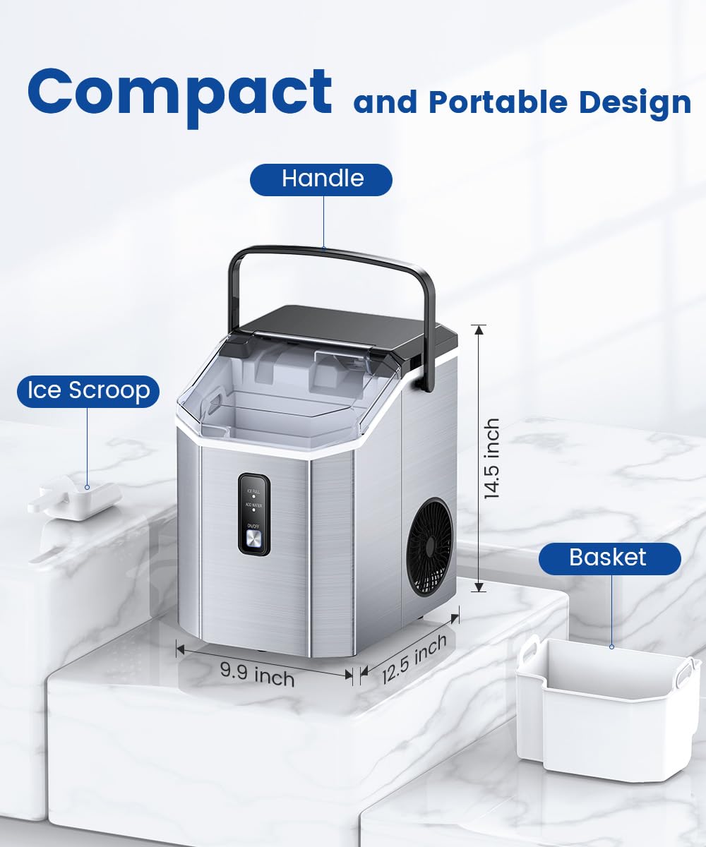 COWSAR Countertop Nugget Ice Maker - 34lbs/24H Soft Chewable Pebble Ice Machine with Auto-Cleaning, One-Click Operation, Includes Basket & Scoop - Perfect for Home, Kitchen, Office, Parties & Outdoor Use