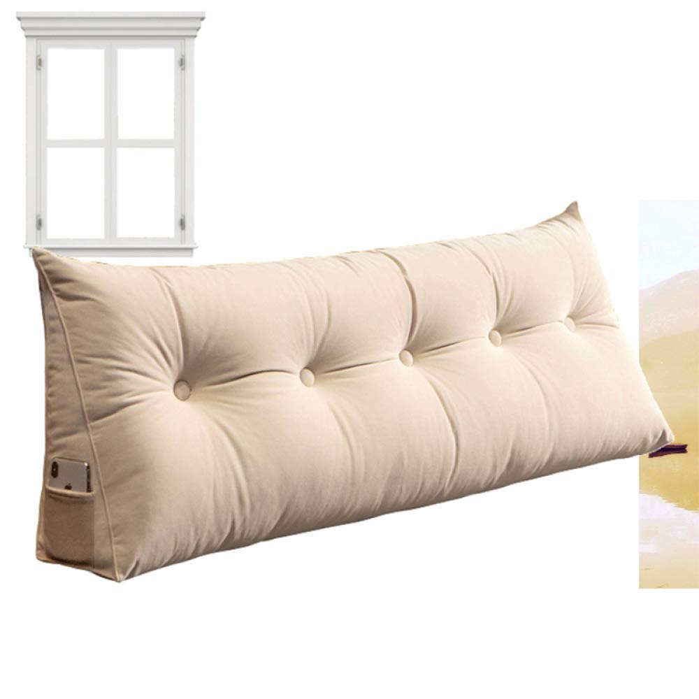 Velvet Sofa Bed Cushion - Large Wedge Pillow for Tatami & Floor (80x50cm) | Removable & Washable Cover | Simple Beige | Perfect for Lounging, Reading & Relaxing