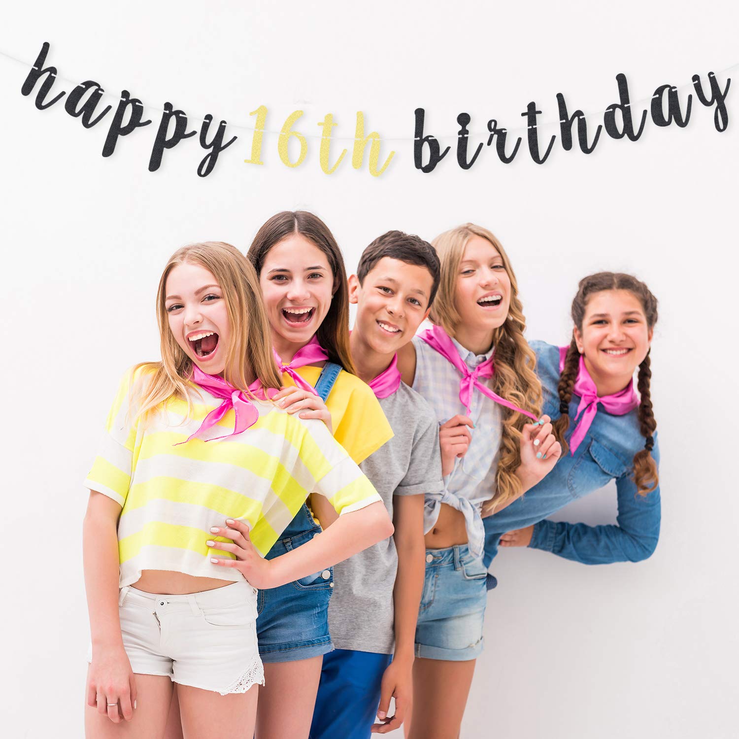 Happy 16th Birthday Party Decorations Set - Glitter Garland Banner & Backdrop Sign for Sweet Sixteen Celebration | Perfect for Teen Birthday Parties, Quinceañera, Milestone Decorations & Photo Booth Backgrounds