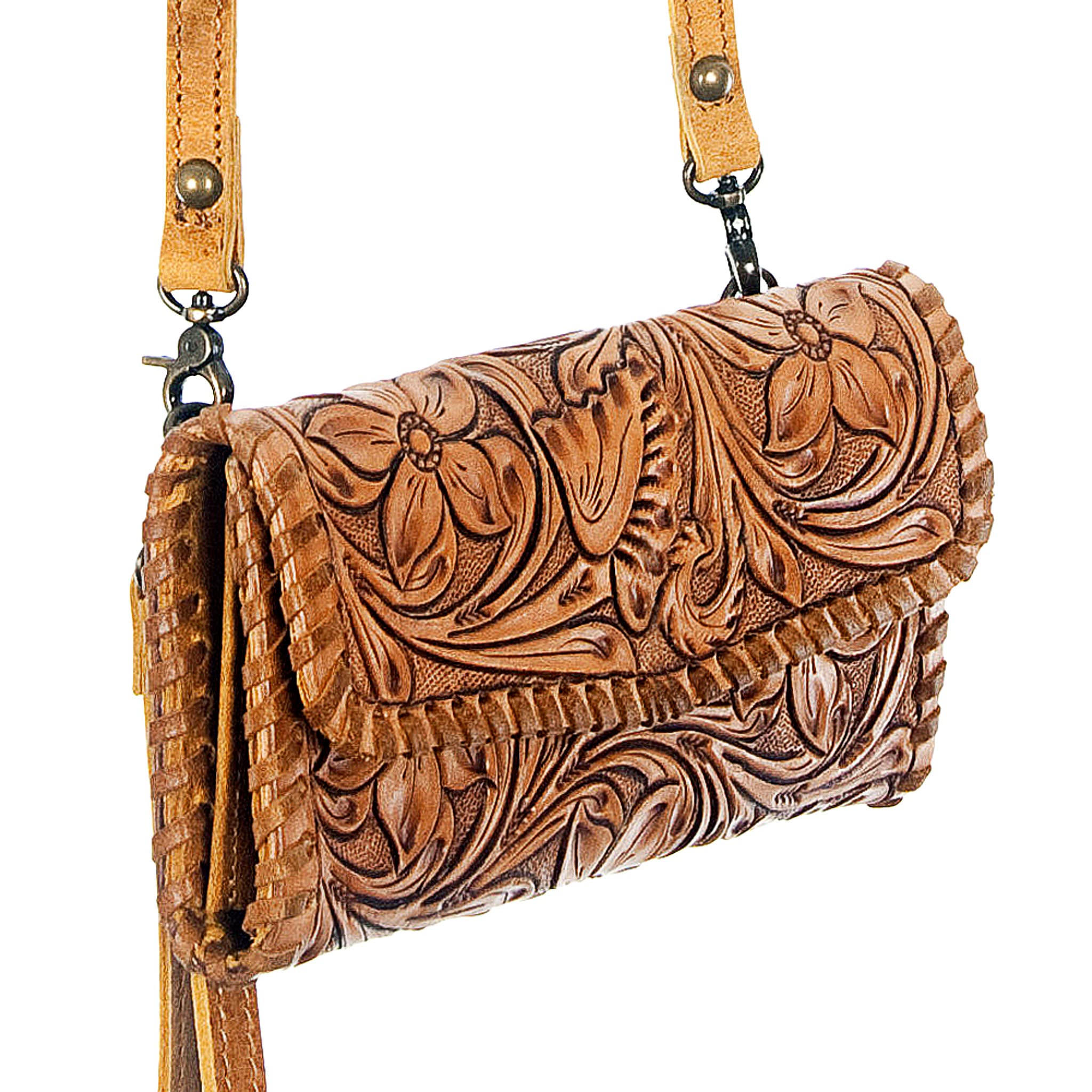 American Darling ADBG514BR Small Crossbody Hand Tooled Genuine Leather Women's Western Handbag Purse - Perfect for Casual Outings, Date Nights & Country-Themed Events