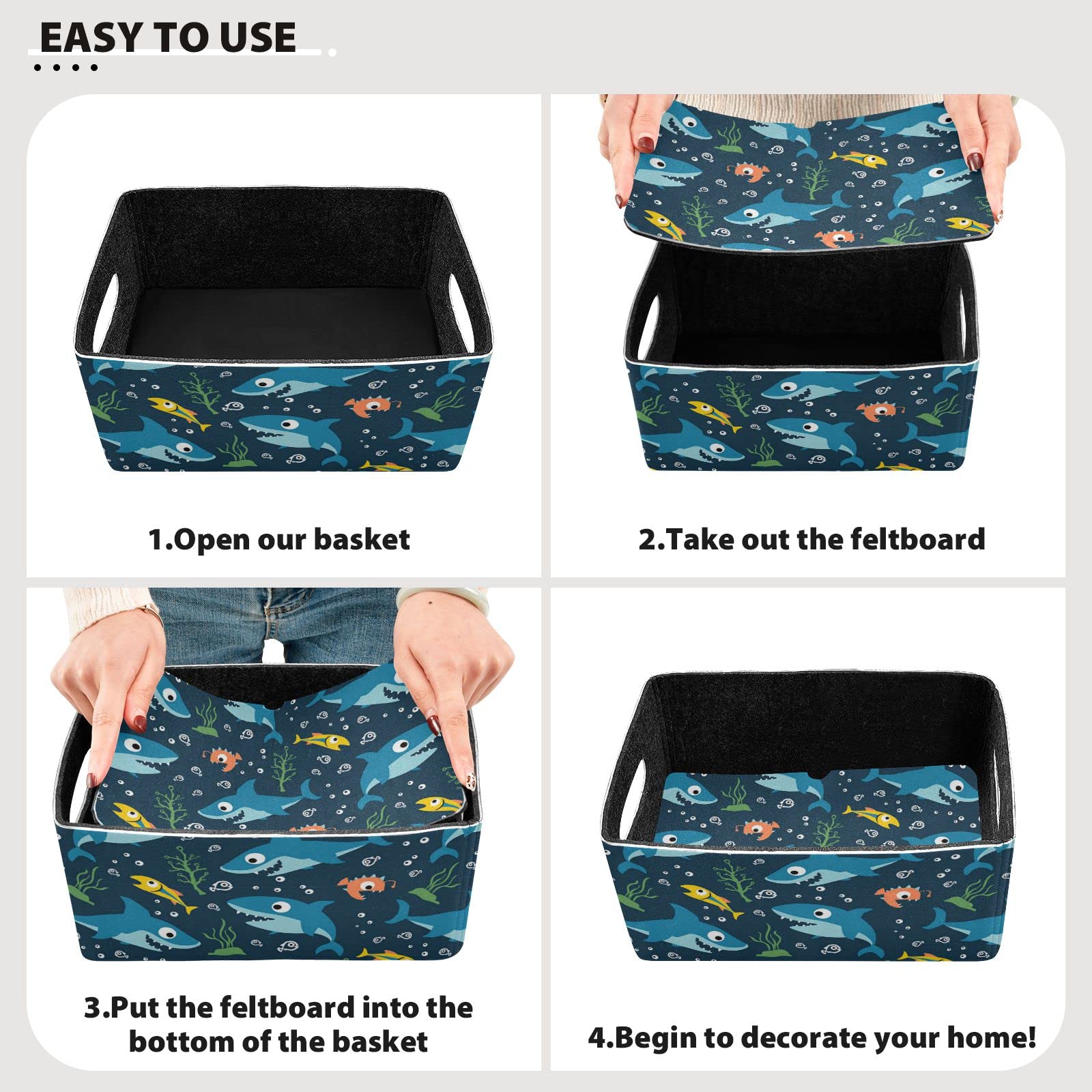 Marine Animals Cartoon Storage Basket - Foldable Felt Organizer Bin for Kids' Toys, Nursery, Closet & Home Decor | Perfect Gift for Baby Shower & Playroom Organization