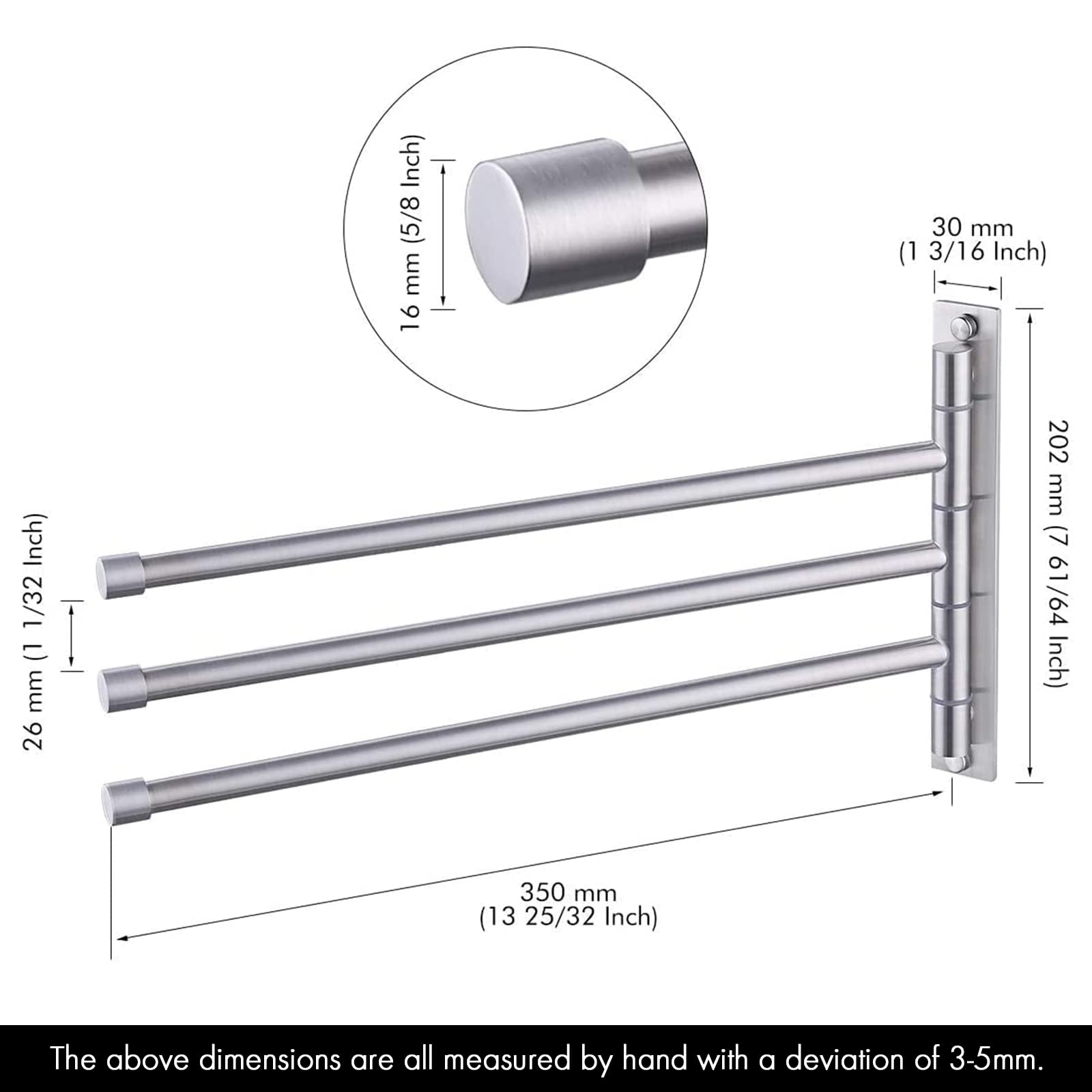 KES 13.8 Inch Swing Arm Towel Bar - Wall Mount 3-Arm Towel Holder with SUS304 Stainless Steel Brushed Finish (A2102S3-2) - Perfect for Bathroom, Kitchen & Laundry Room Organization