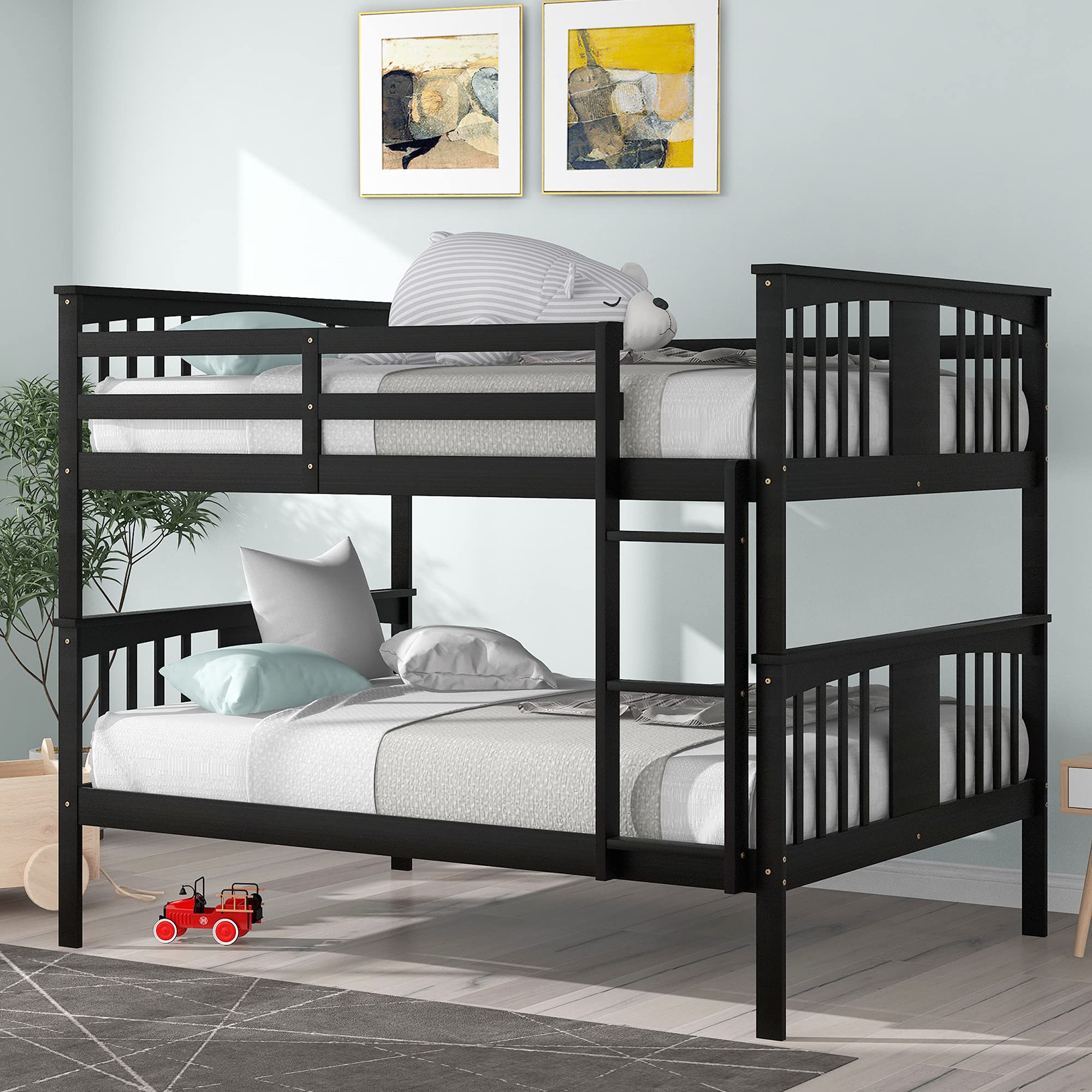 Merax Full Over Full Wooden Bunk Bed Frame with Ladder - Sturdy Espresso Finish, No Box Spring Required - Perfect for Kids' Bedrooms, Guest Rooms & Space-Saving Solutions