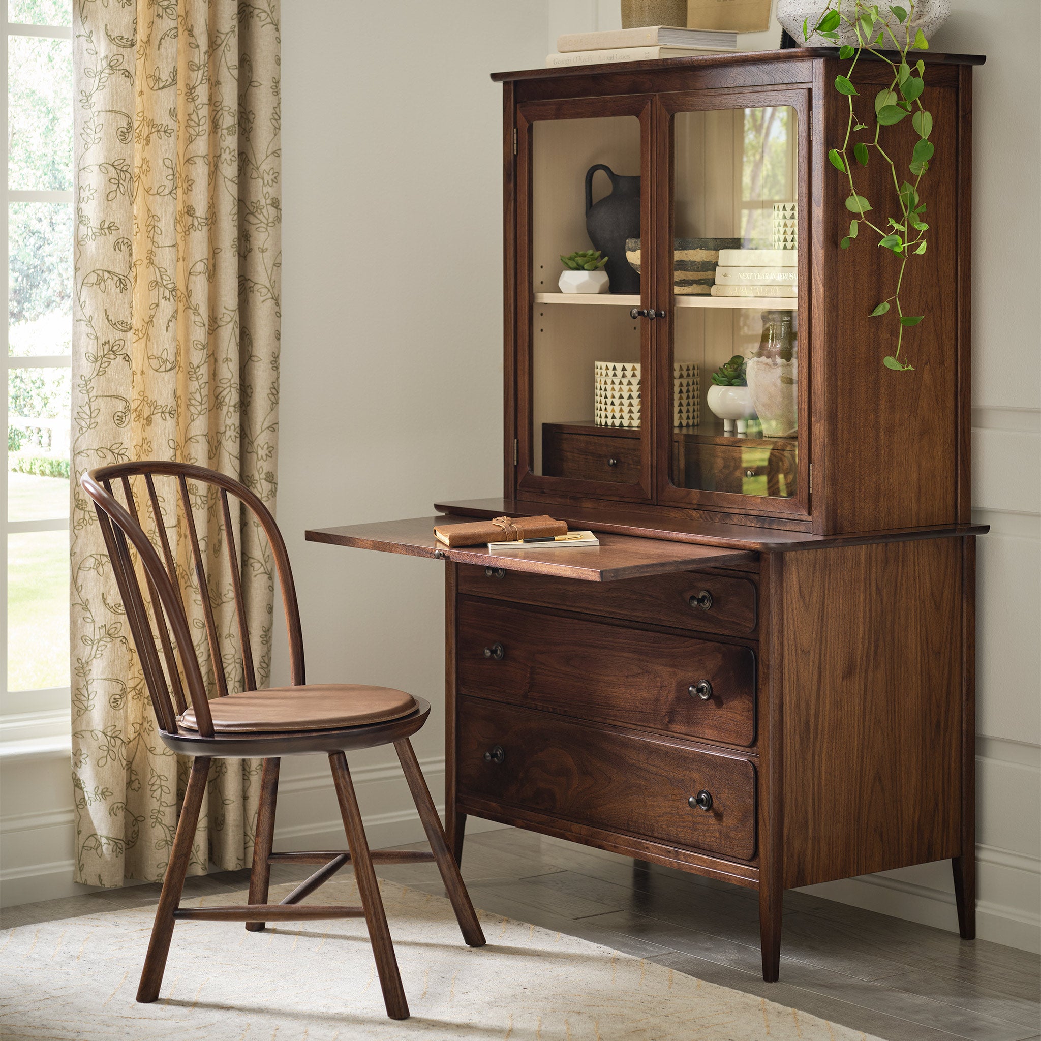 Hudson Valley Chest with Pullout Desk - Solid Wood Storage Cabinet with Hidden Writing Table for Bedroom, Office & Small Spaces