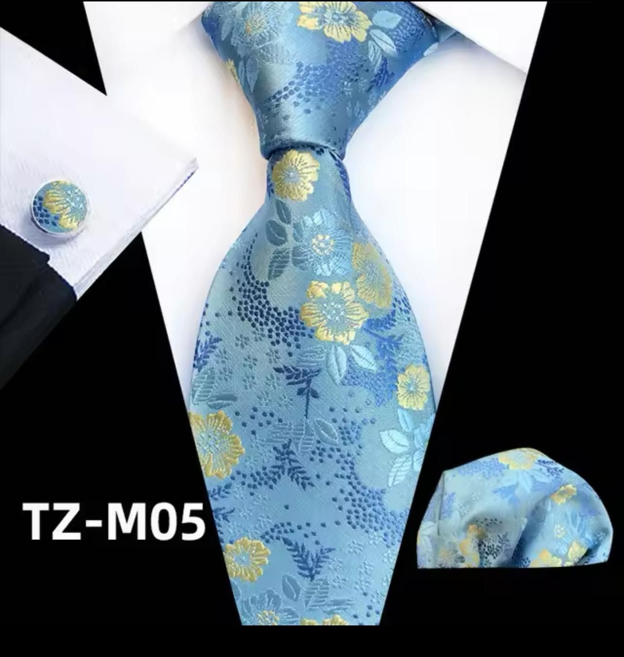 Stylish Turquoise Floral Men's Tie Set with Pocket Square & Cufflinks | Perfect for Weddings, Business Meetings & Formal Events