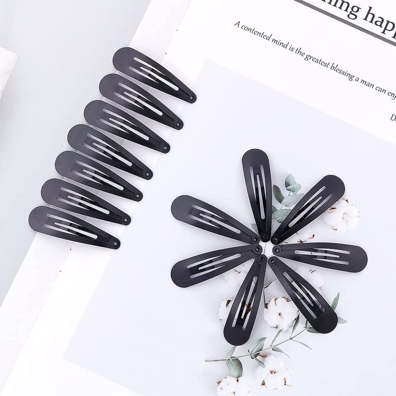 BELICIA 24 Pack Solid Black 5cm/2 Inch Metal Snap Hair Clips for Women, Girls & Toddlers - Bulk Hair Barrettes for DIY Crafts, School & Everyday Styling (Black)