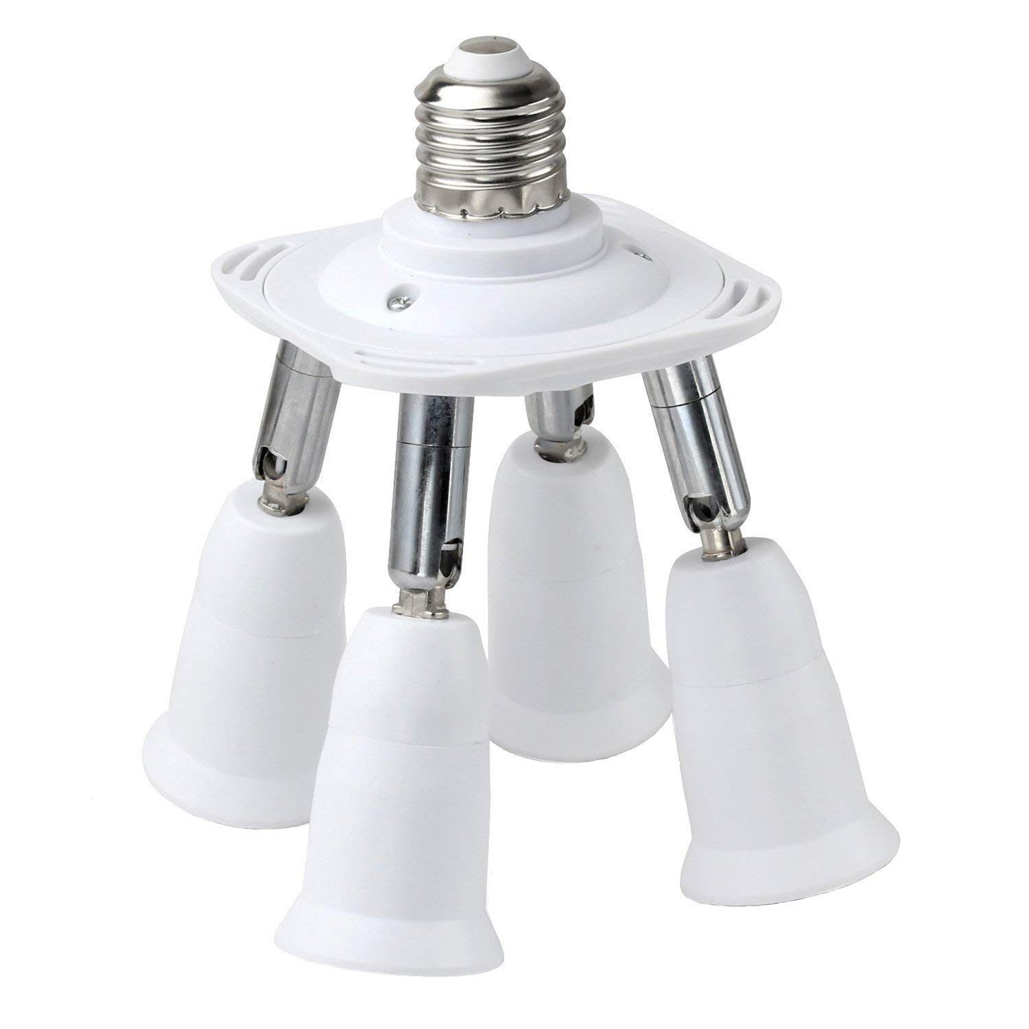 JACKYLED 4-in-1 E26 Light Socket Splitter Adapter - 360° Adjustable & 180° Bendable for Standard LED Bulbs - Max 240W - Perfect for Home, Office, and Workshop Lighting Solutions