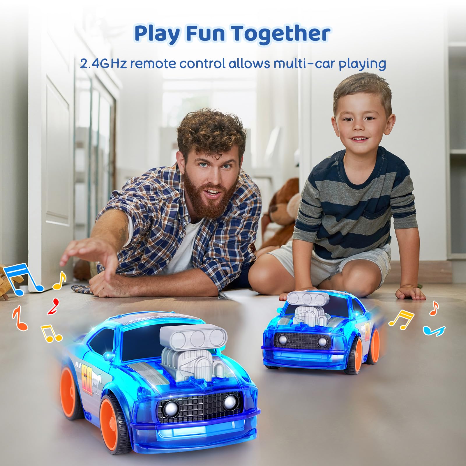 SGILE 2.4GHz Remote Control Race Car with LED Lights & Music - High Speed RC Toy Car for Boys Girls Kids Ages 3-8 - Perfect Birthday Gift for Toddlers & Preschoolers - Indoor & Outdoor Play, Backyard Racing Fun