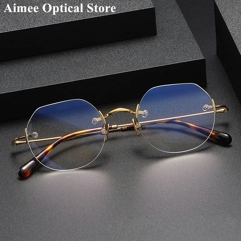 Aimee Women's Rimless Flat Top Polygon Titanium Eyeglasses Frame 19008 - Lightweight & Durable for Work, Reading & Fashion Accessories