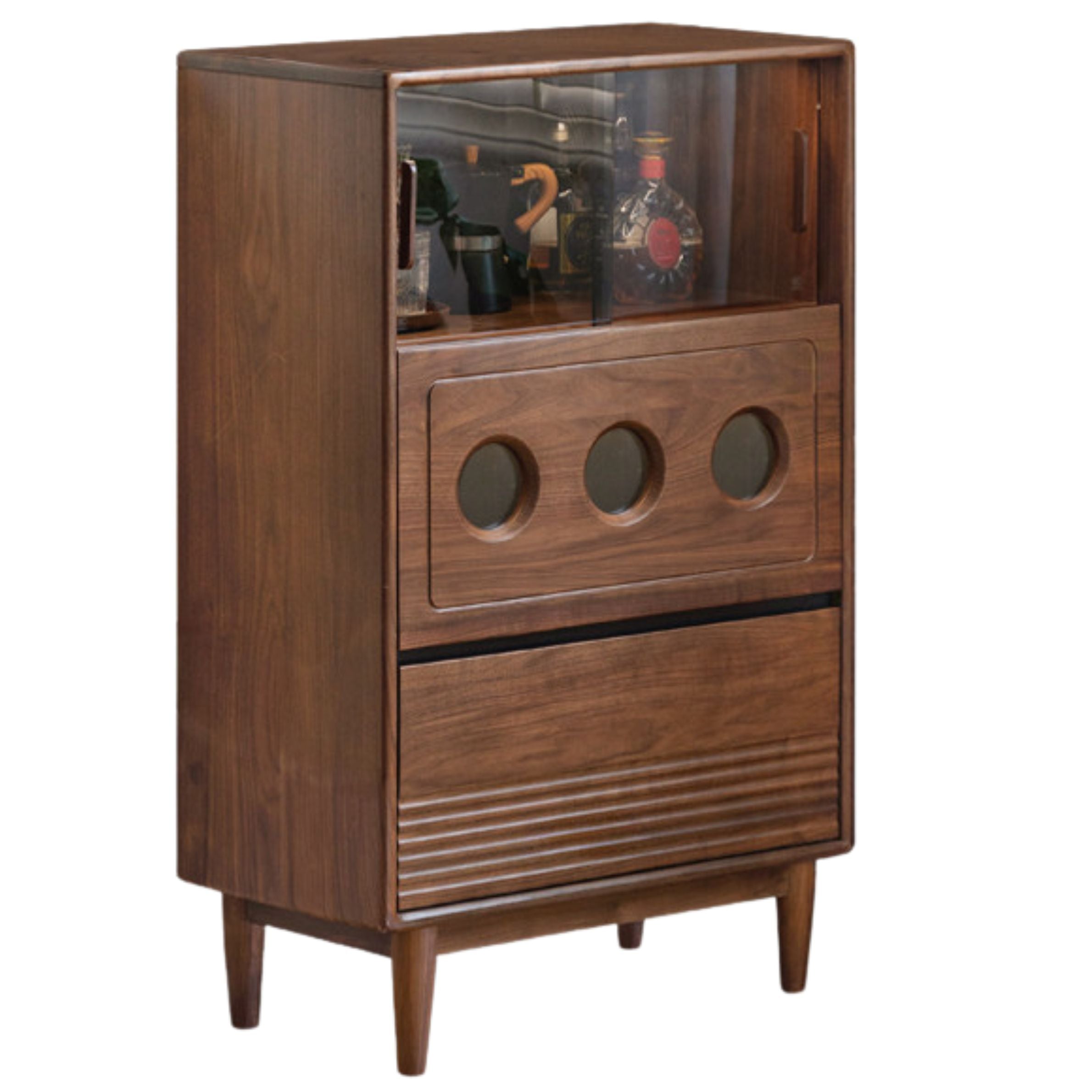 Vintage Black Walnut Solid Wood Antique Locker Retro Side Cabinet - Rustic Storage for Bedroom, Living Room & Entryway