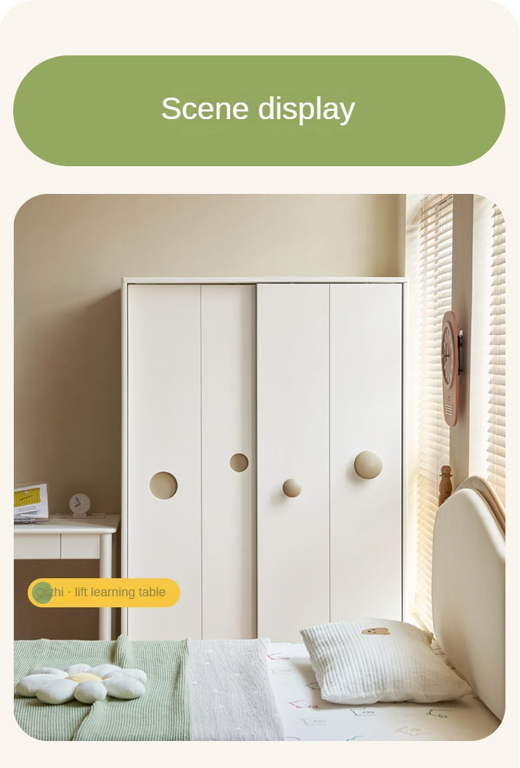 Birch Solid Wood Kids Wardrobe with Cream Sliding Doors - Durable & Stylish Storage for Bedrooms, Playrooms, and Nurseries