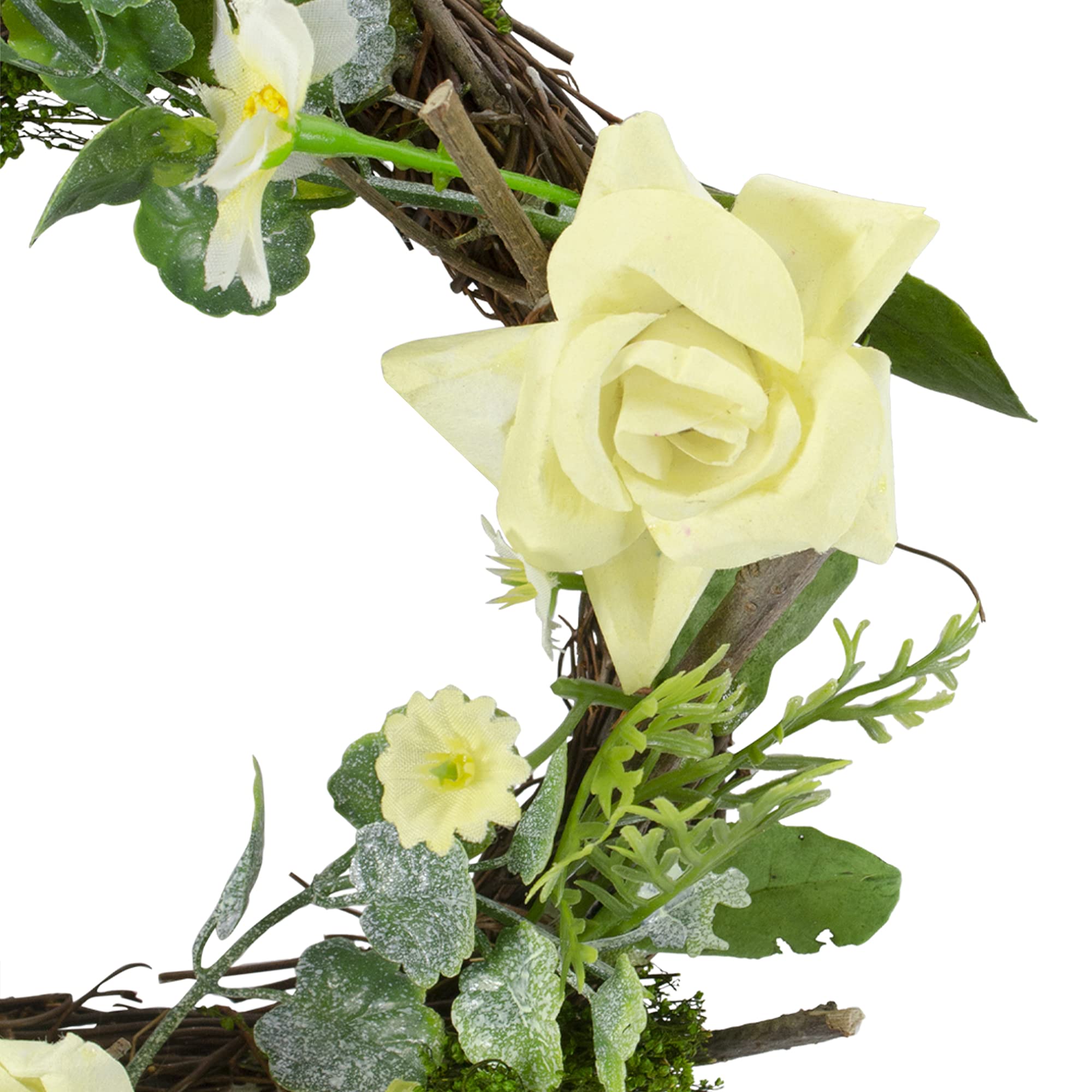 Northlight Mini Yellow Rose and Foliage Spring Wreath - 7 Inch Decorative Door Hanging for Easter, Mother's Day & Home Decor