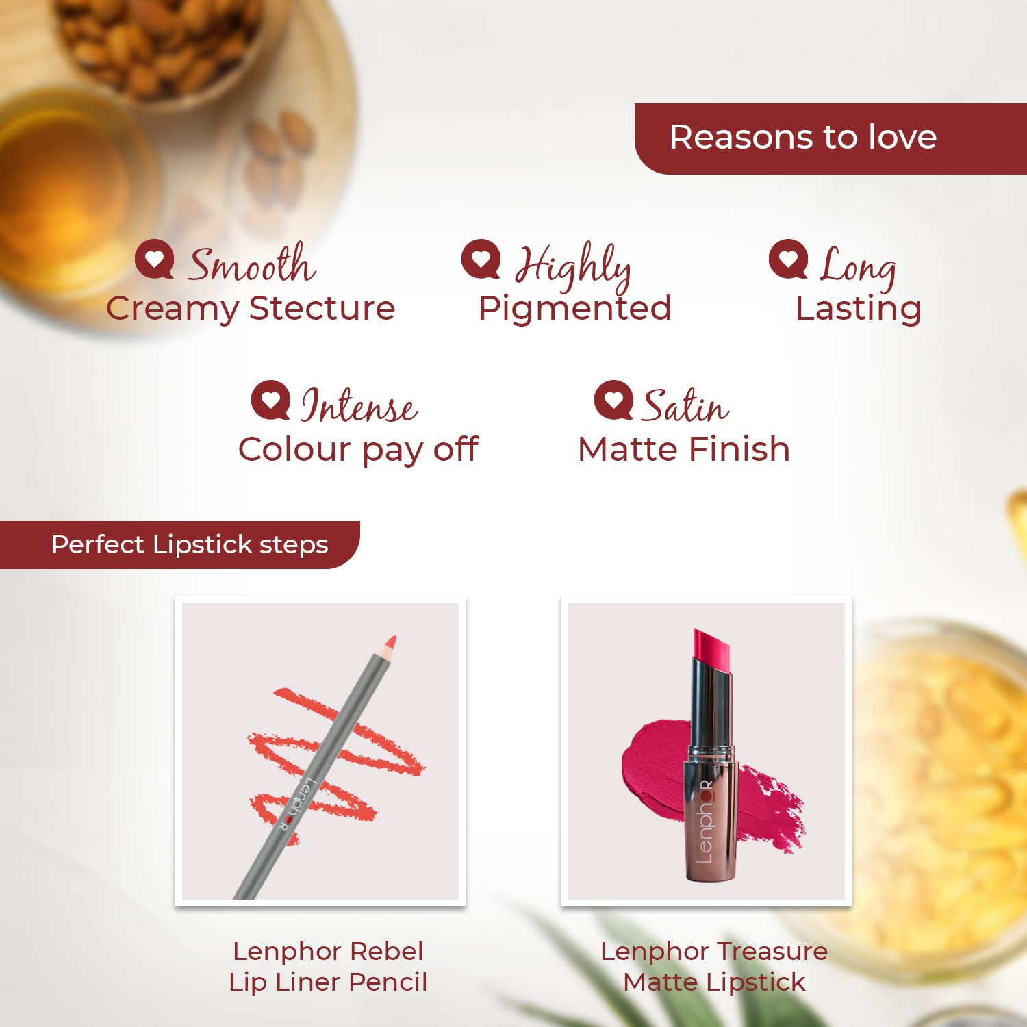 Lenphor Treasure Matte Lipstick - Long Lasting, Creamy Soft Lipstick for Women & Girls | Professional Moisturizing Lip Gloss in Vibrant Plum (3g) - Perfect for Everyday Wear, Date Night & Special Occasions