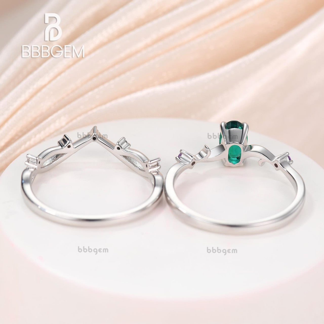 Vintage Emerald Amethyst Twig Engagement Ring Set - 14K White Gold Branch Wedding Ring for Women - Perfect for Proposals, Anniversaries & Romantic Occasions
