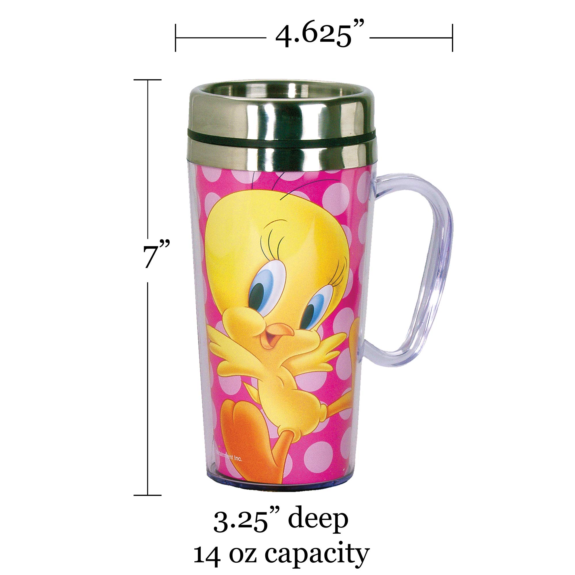 Spoontiques 14oz Insulated Travel Coffee Mug with Tweety Bird Design - Funny Pink Coffee Cup for Hot & Cold Drinks - Perfect Gift for Coffee Lovers - Ideal for Office, Commuting, and Outdoor Activities