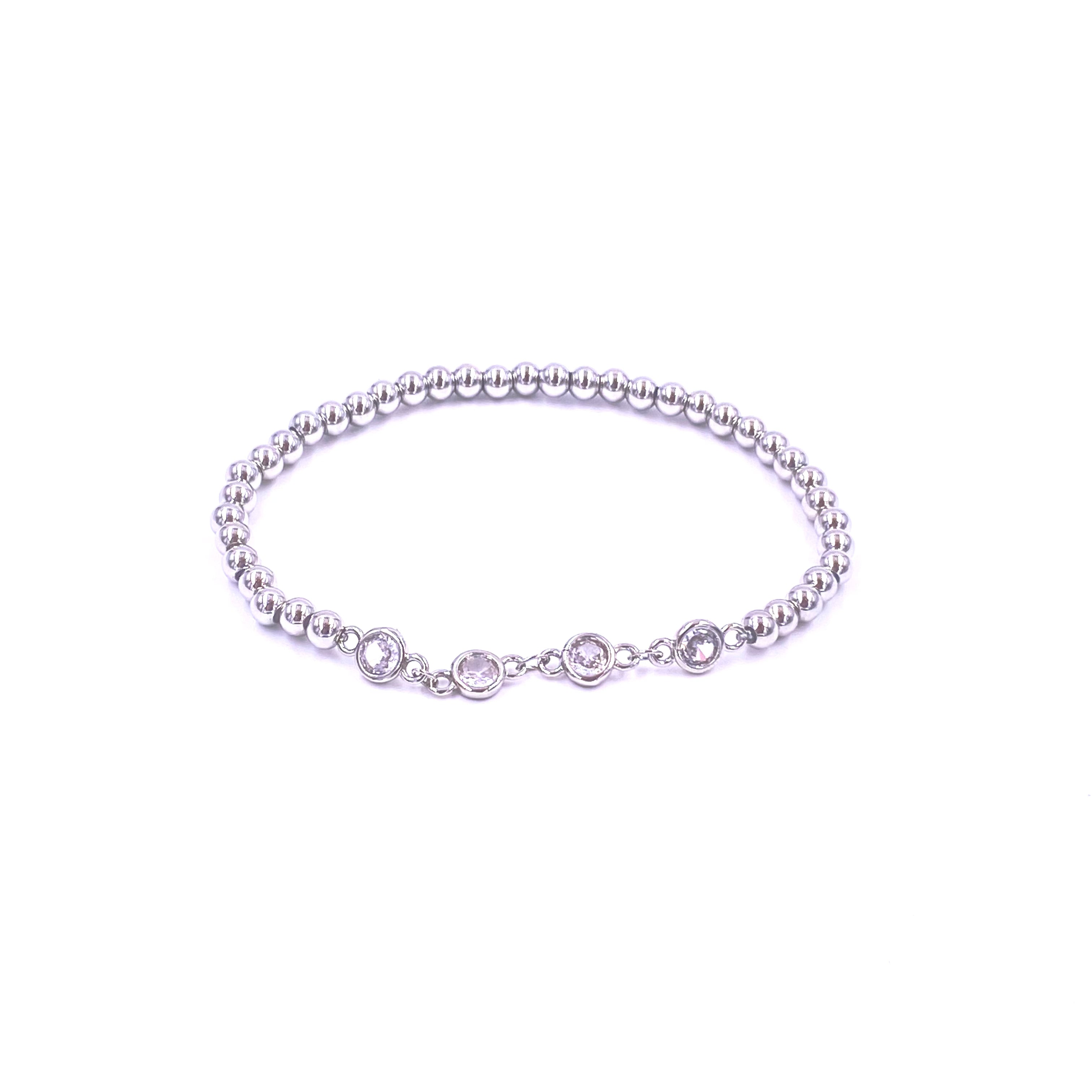 Ashley Gold Stainless Steel Gold Plated CZ Beaded Ball Stretch Bracelet for Women - Elegant Jewelry Gift for Birthday, Anniversary & Party Wear