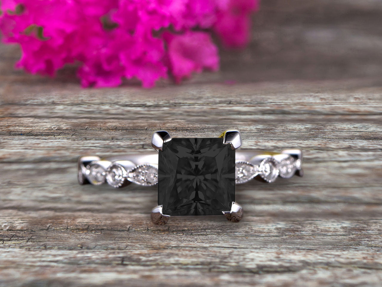 1.25 Carat Princess Cut Black Moissanite Engagement Ring in 10K White Gold - Perfect for Proposals, Anniversaries & Bridal Jewelry