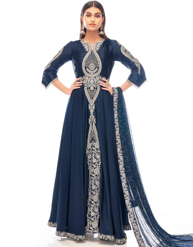 Elegant Blue Anarkali Dress - Premium Japanese Satin Fabric for Parties, Weddings & Festive Occasions