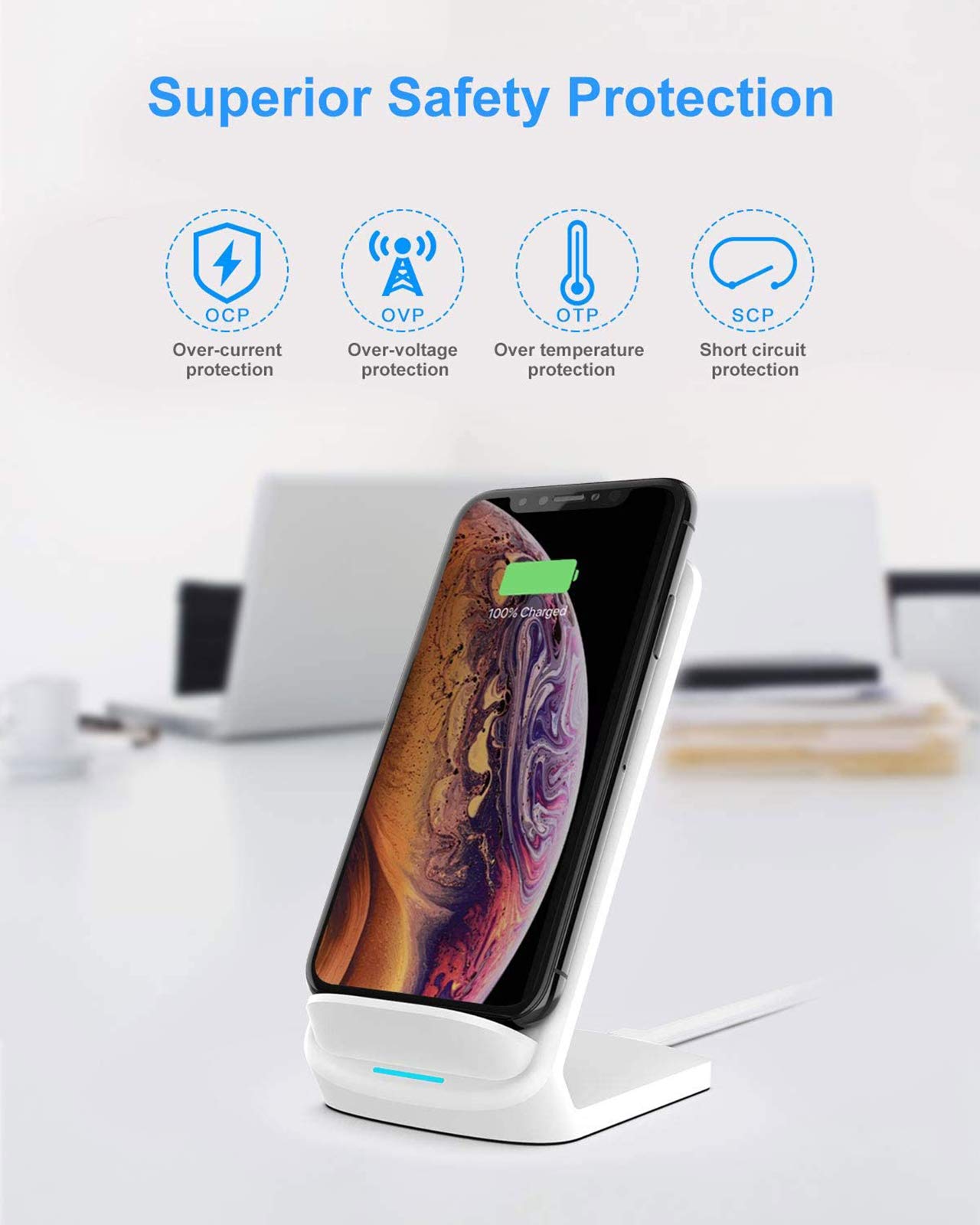 NANAMI Fast Qi Wireless Charging Stand with Wall Adapter - 10W Wireless Charger for iPhone 16/15 Pro Max/14/13/12/11/XR/XS Max/8 & Samsung Galaxy S25/S24 Ultra/S23/S22/S21 Plus/S20 FE/S10/S9 & Google Pixel 9/6 - Perfect for Home, Office, and Nightstand Charging
