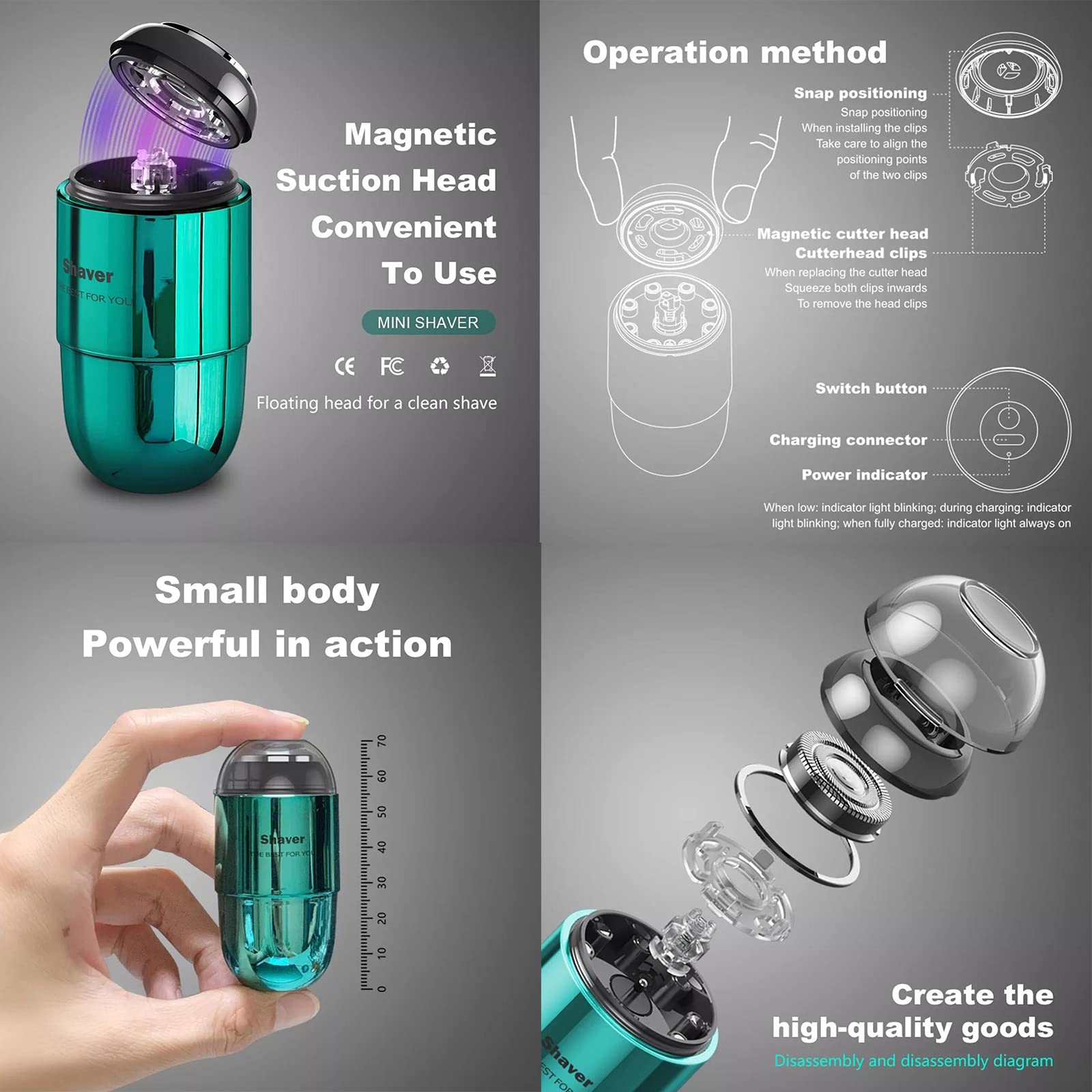 Portable Electric Shaver for Men - USB Rechargeable Mini Travel Razor with One-Button Operation - Perfect for Home, Office & On-The-Go Grooming (Green)