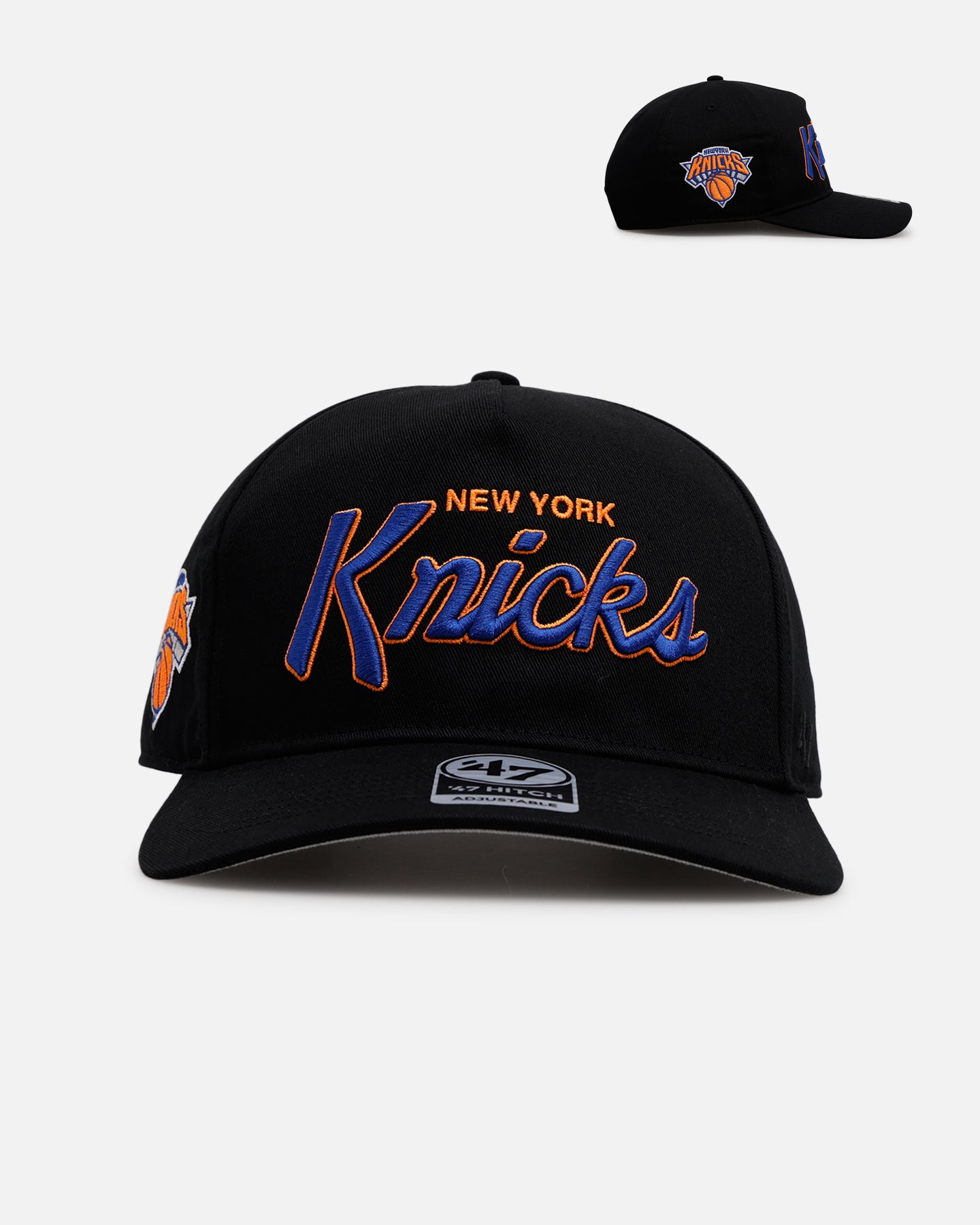 New York Knicks 'Black Dome Script' 47 Hitch Snapback Hat - Official NBA Snapback Cap for Men & Women - Perfect for Basketball Games, Streetwear Fashion & Sports Fans