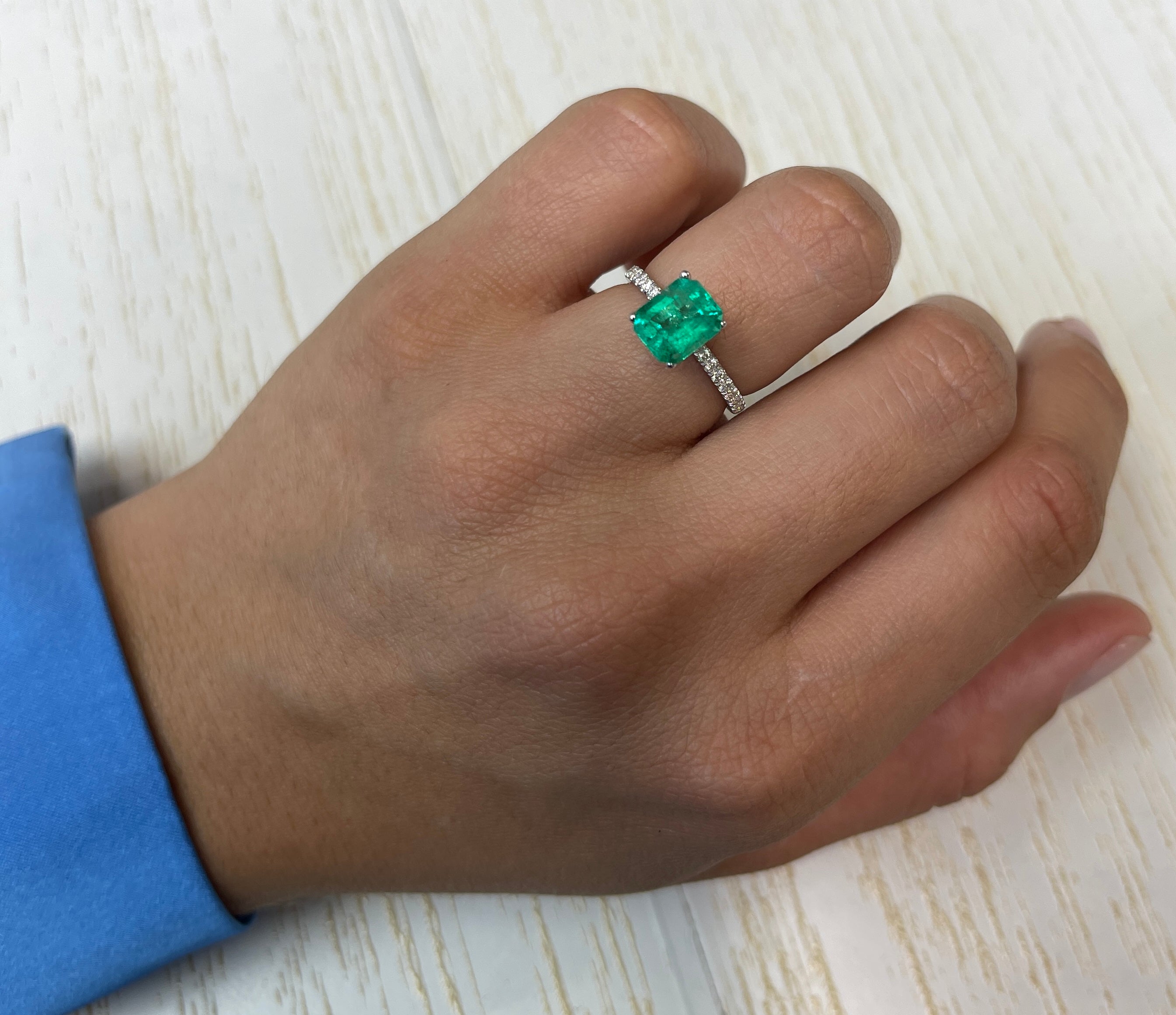 1.94 Carat 8.5x7mm Natural Colombian Emerald - Loose Green Gemstone with Unique Freckles, Emerald Cut for Jewelry Making & Engagement Rings