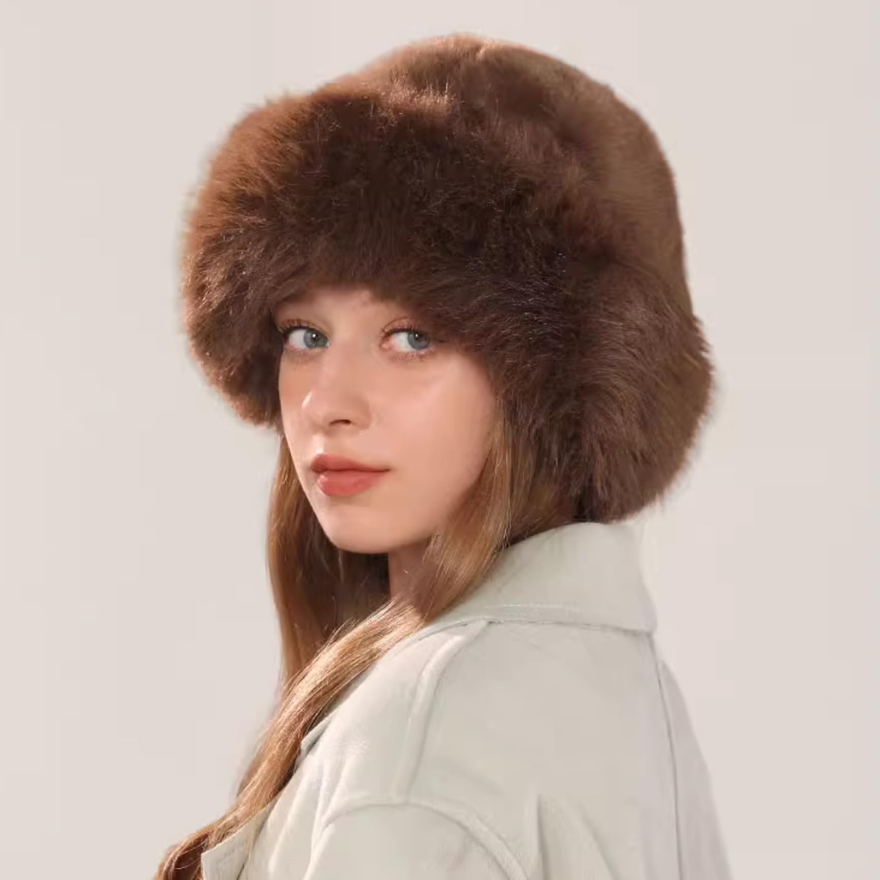 ZGMYC Women's Faux Fur Trimmed Beanie Hat - Russian Style Winter Bucket Hat with Furry Lining for Skiing & Snow Activities - Warm Fleece Lined Snow Hat for Women & Girls - Perfect for Ski Trips, Snowboarding & Cold Weather Fashion